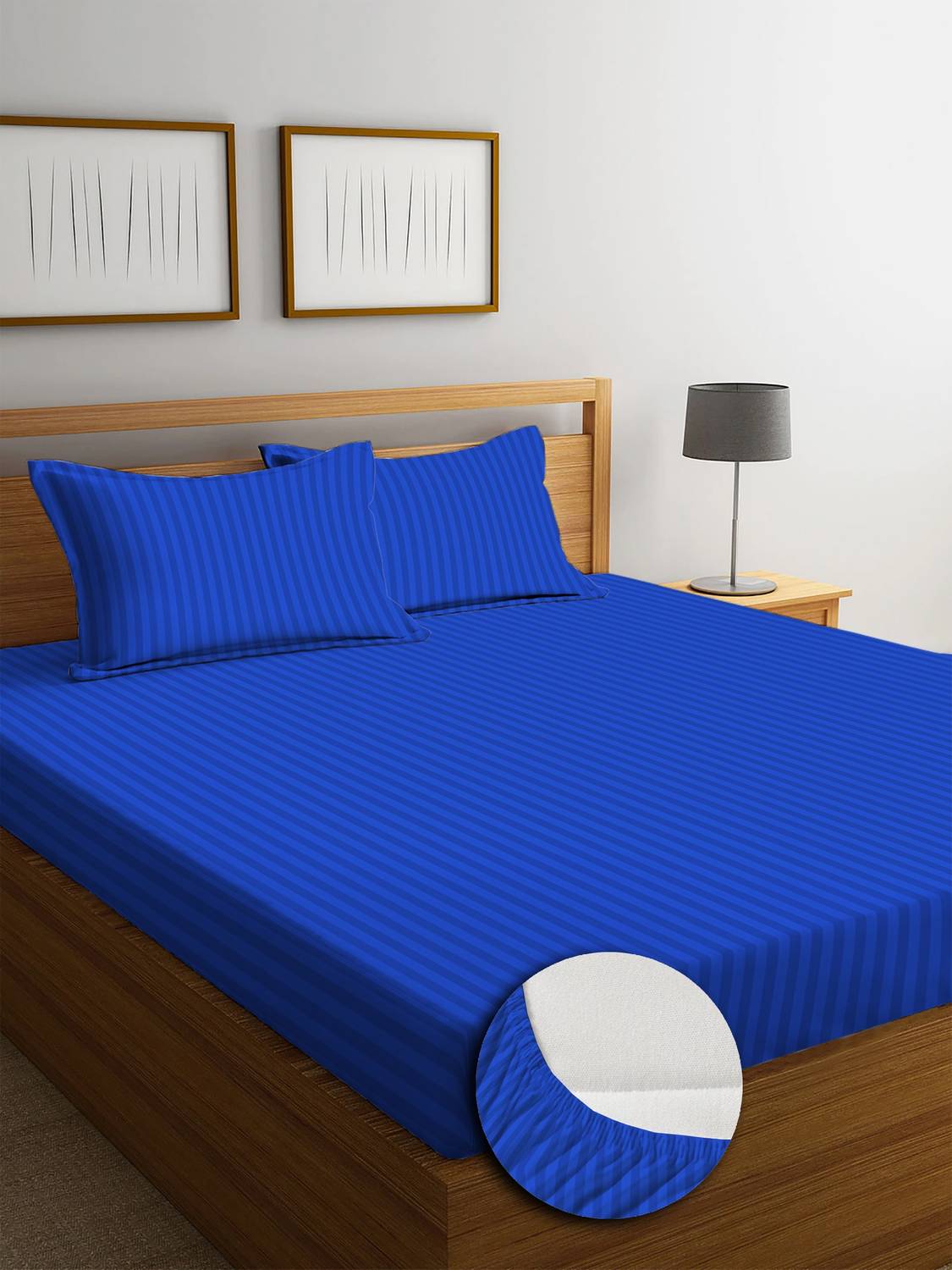 YUTERA Microfiber King Fitted (Elastic) 210 TC Striped 1 Bedsheet