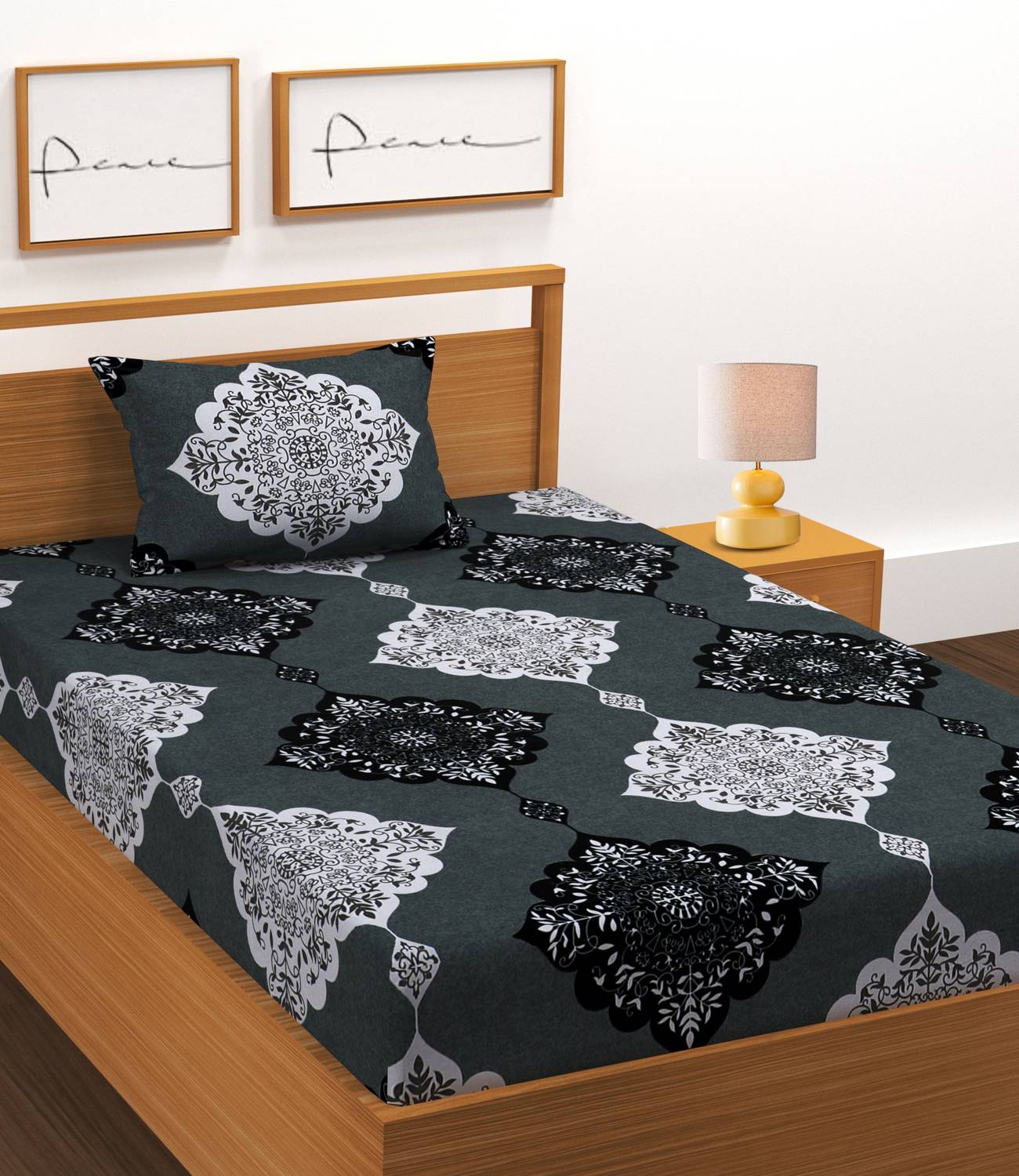 BeddingZone Cotton Single Flat 300 TC Floral 1 Bedsheet with 2 Pillow Covers