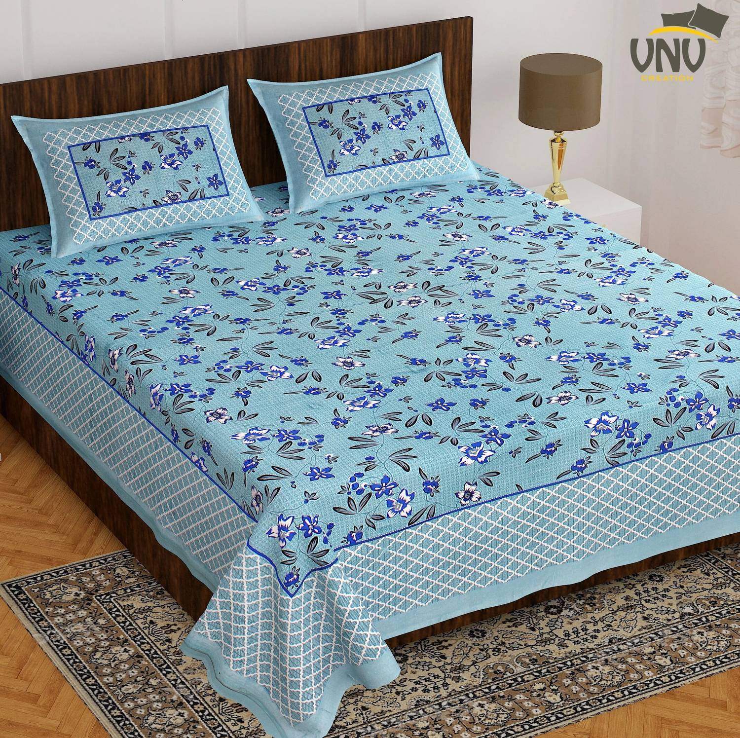 VNV Creation Cotton Double Flat 144 TC Jaipuri Prints 1 Bedsheet