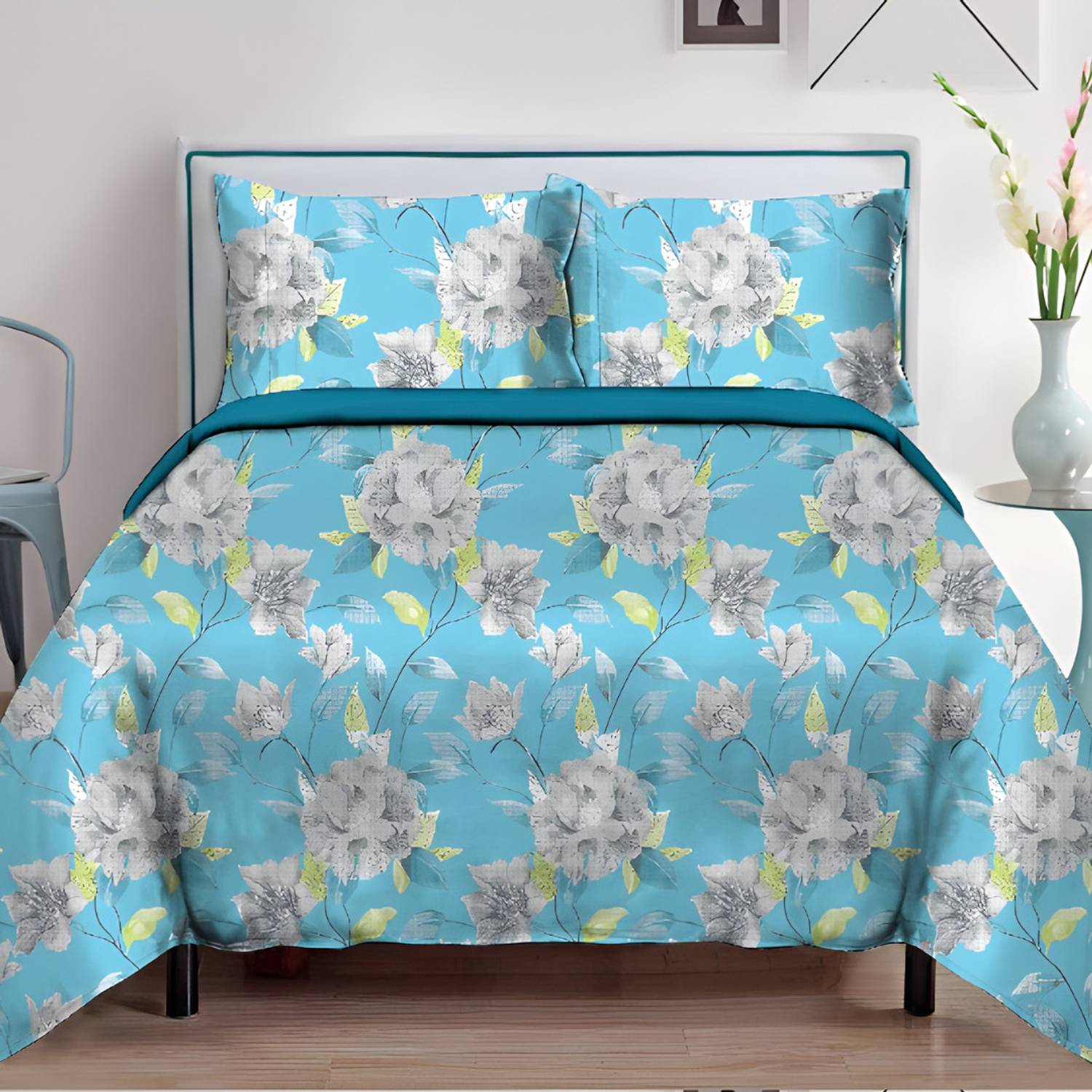 Blossoms Cotton Queen Flat 144 TC Floral 1 Bedsheet with 2 Pillow Covers