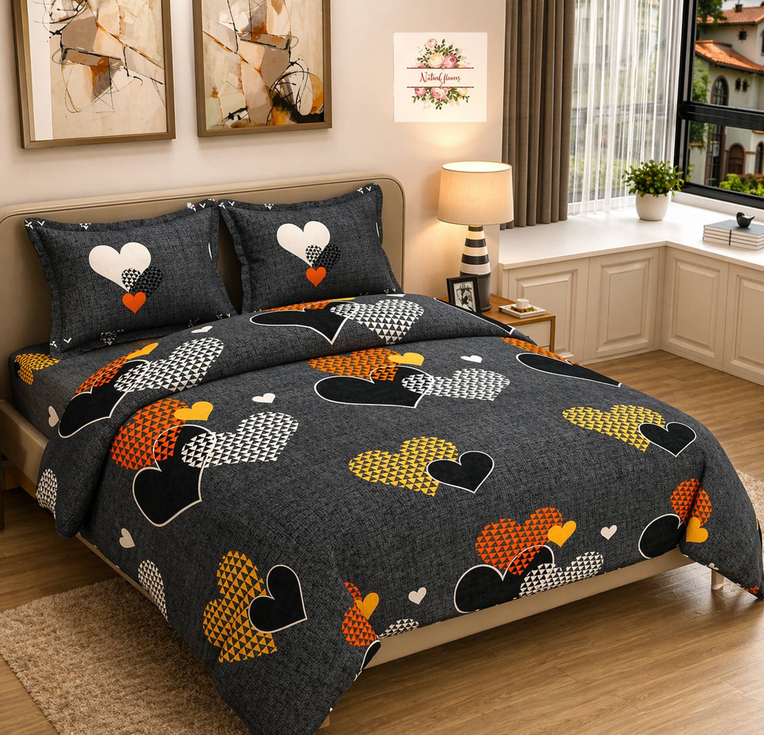 BBSPED Cotton Double Flat 144 TC Printed 1 Bedsheet with 2 Pillow Covers
