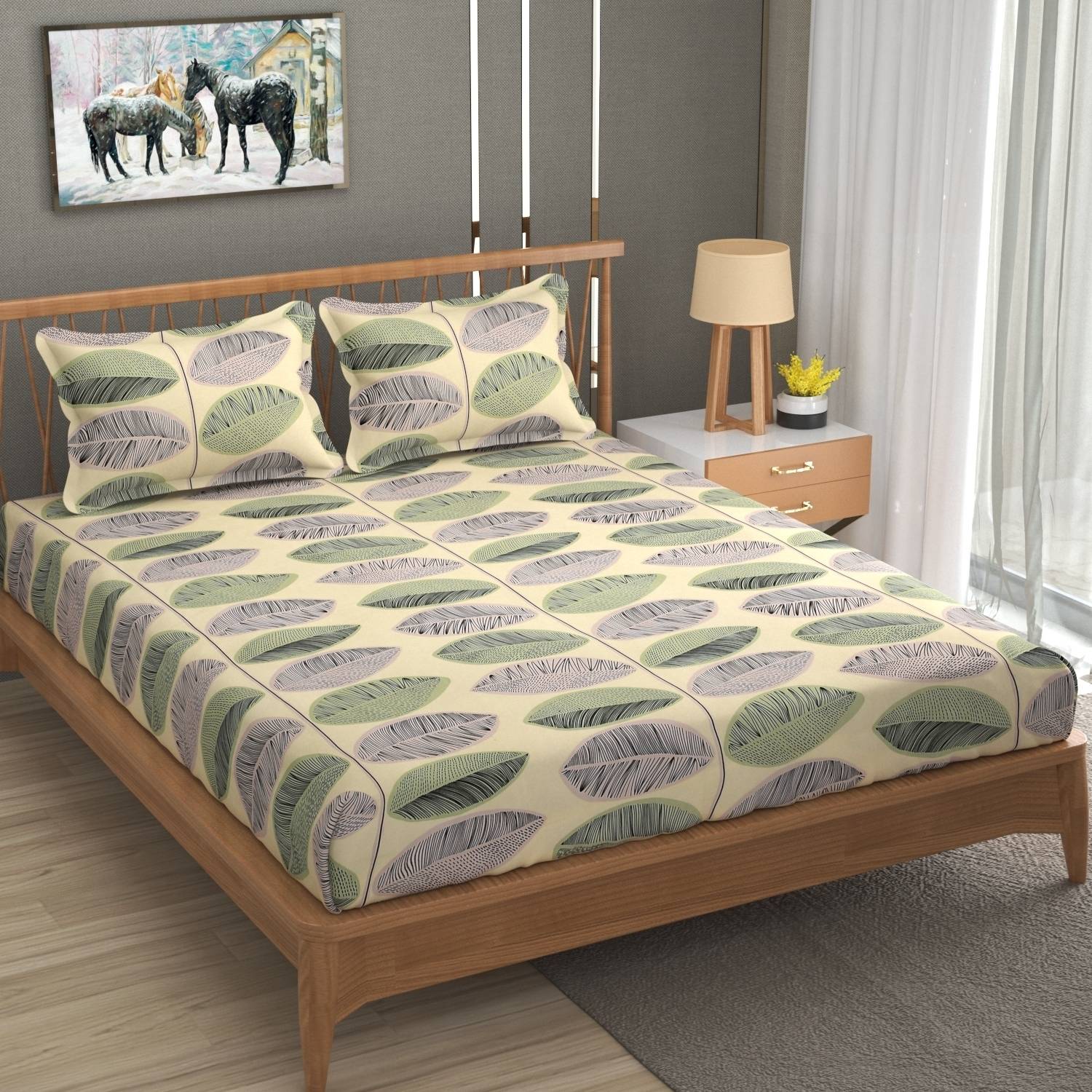 BROMWICK Cotton Double Fitted (Elastic) 251 TC 3D Printed 1 Bedsh