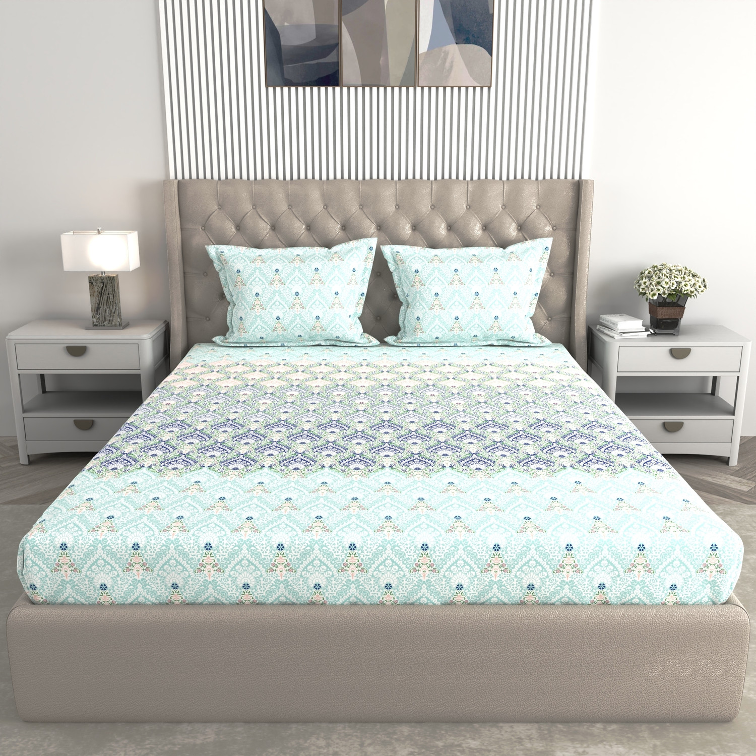 Image of Raymond Home Cotton King Fitted (Elastic) 140 TC Printed 1 Bedsheet