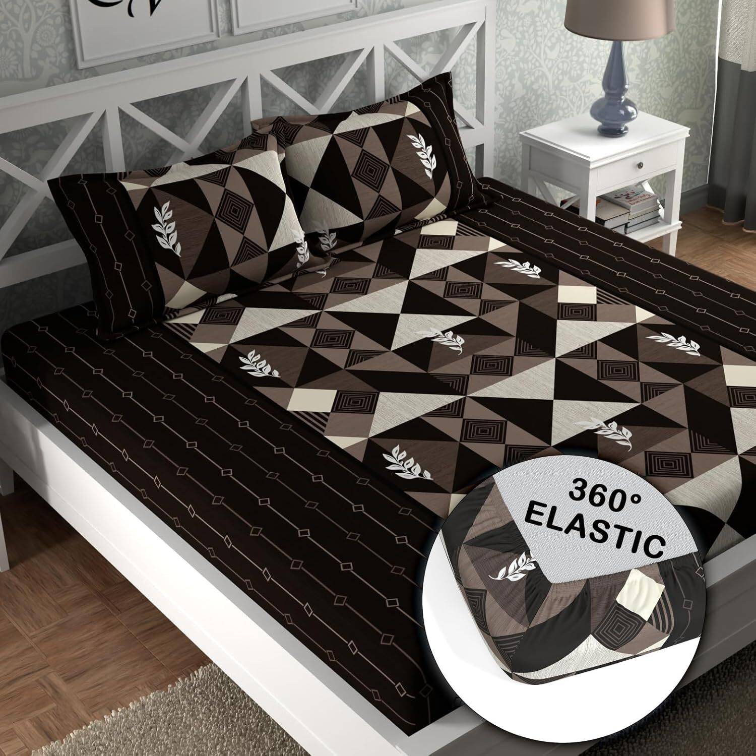 SHOPHOX Cotton King Fitted (Elastic) 210 TC Printed 1 Bedsheet wi