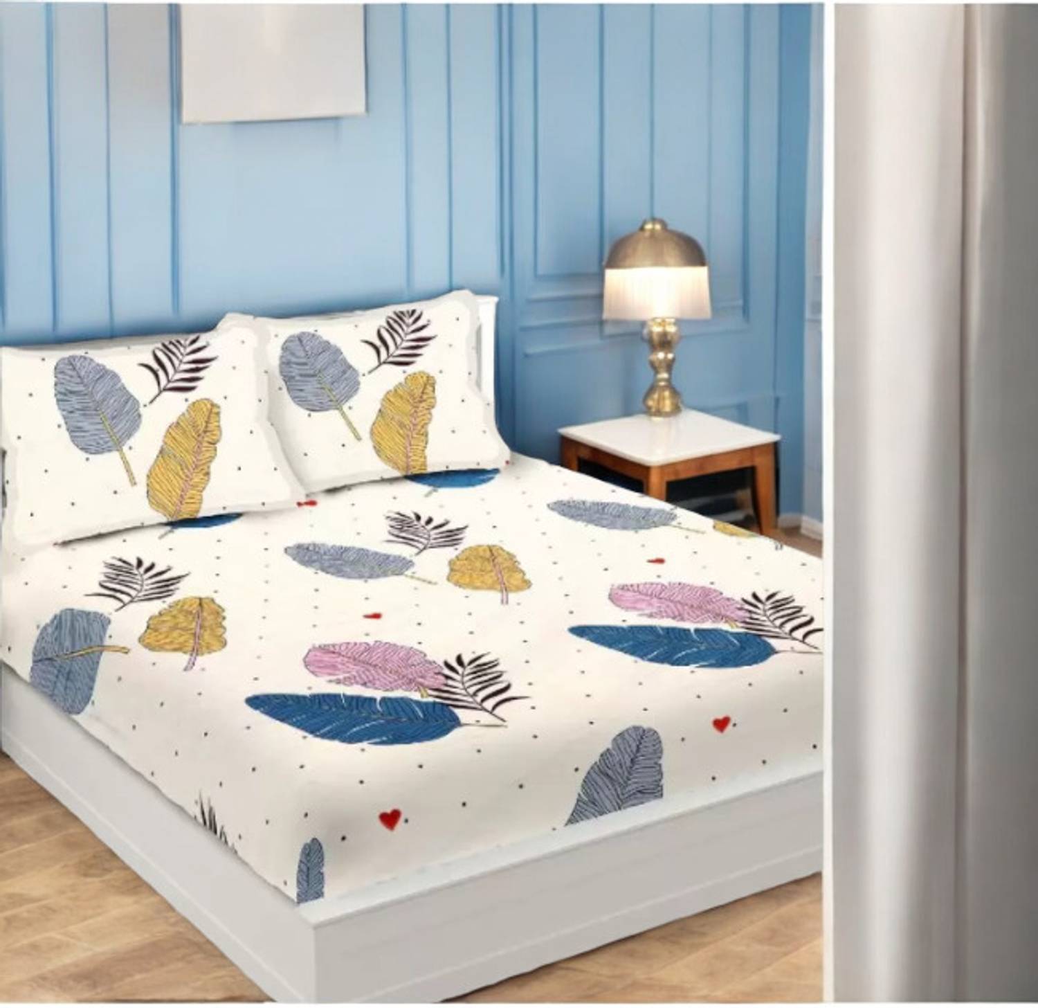 HOMYBEES Cotton Double Fitted (Elastic) 300 TC Abstract 1 Bedshee
