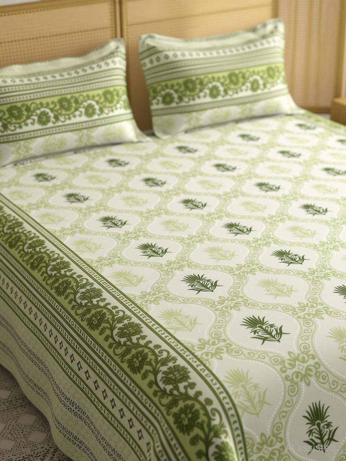 Image of RICHKRAFT Cotton Queen Flat 300 TC Floral 1 Summer Bedsheet with 2 Pillow Covers