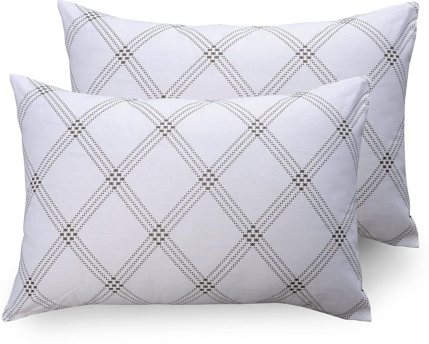 Image of Huesland Cotton Single Fitted (Elastic) 210 TC Geometric 1 Bedsheet with 2 Pillow Covers