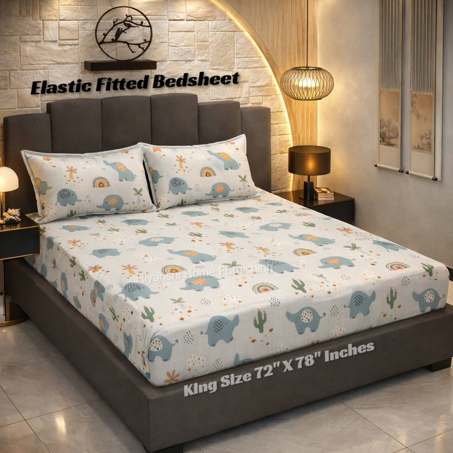 HIYANSHI HOME FURNISHING Cotton King Fitted (Elastic) 250 TC Flor