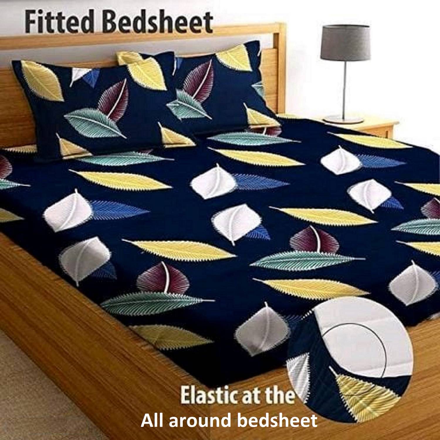 TerryFox Cotton Double Fitted (Elastic) 360 TC Printed 1 Bedsheet