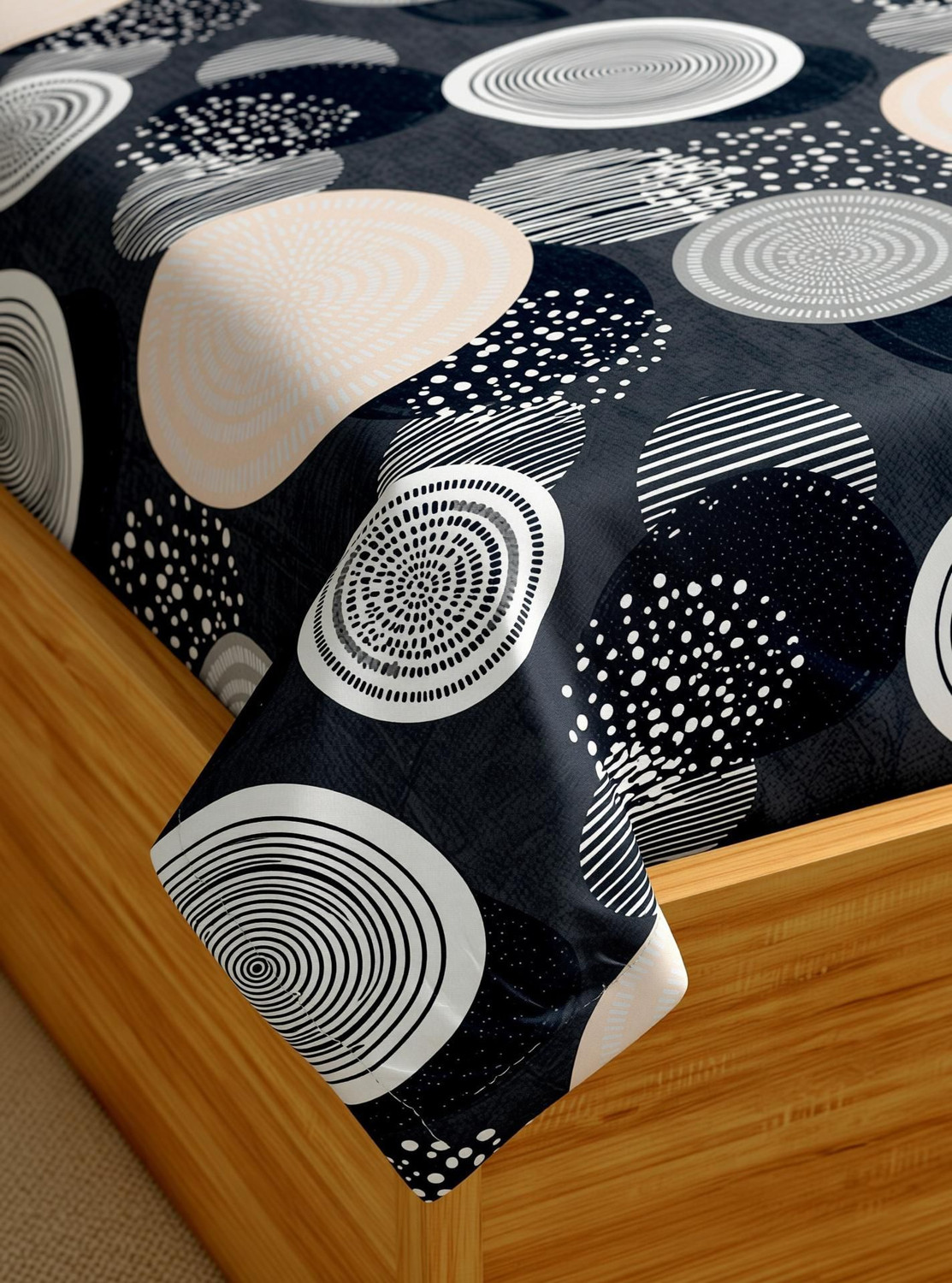 Image of Moonroof Cotton Single Fitted (Elastic) 240 TC Printed 1 Bedsheet with 2 Pillow Covers
