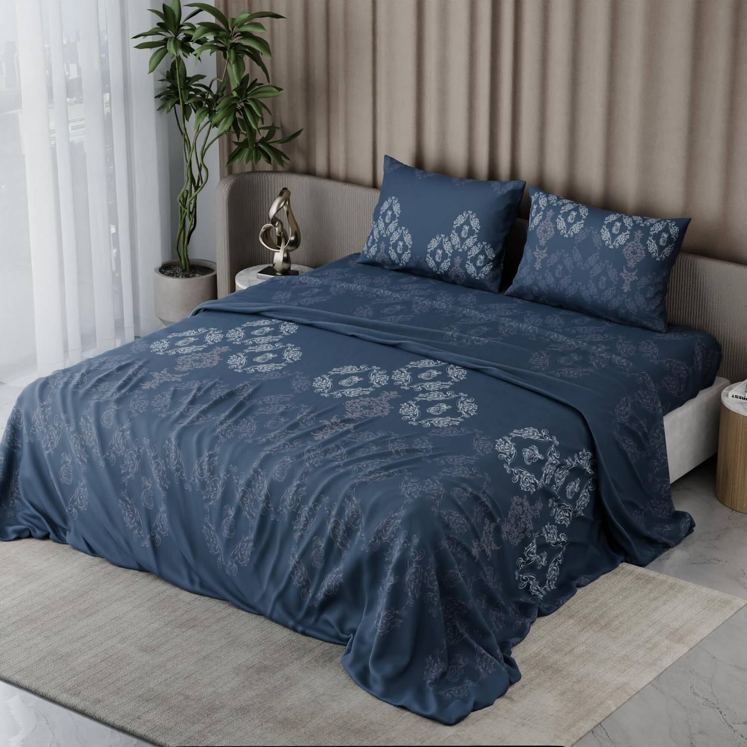 BLISSHOME Cotton King Flat 150 TC Printed 1 Winter Bedsheet with 2 Pillow Covers