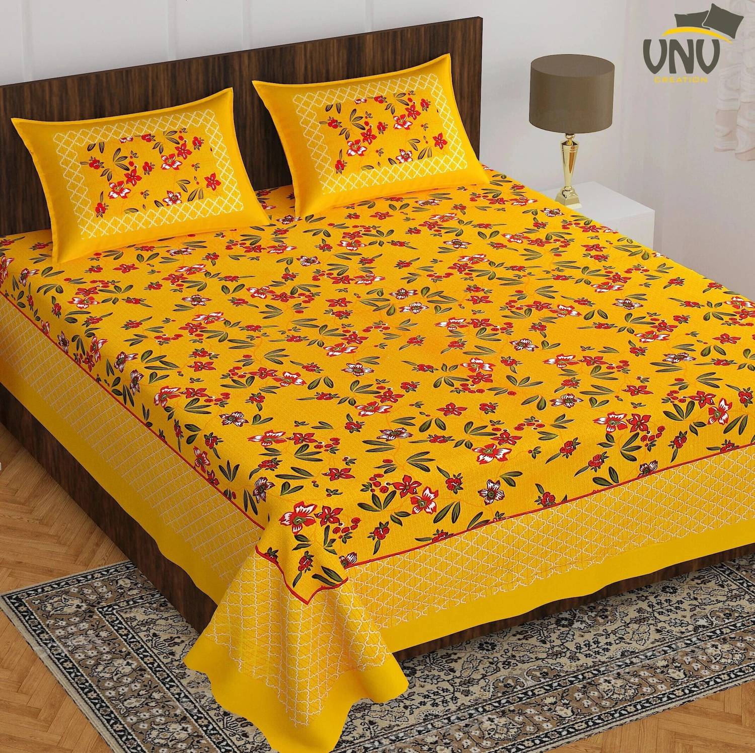VNV Creation Cotton Double Flat 144 TC Jaipuri Prints 1 Bedsheet