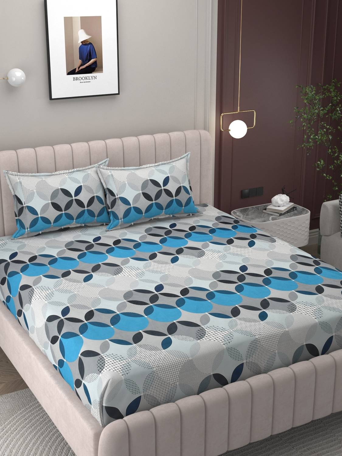 BROMWICK Microfiber Double Flat 300 TC Printed 1 Bedsheet with 2