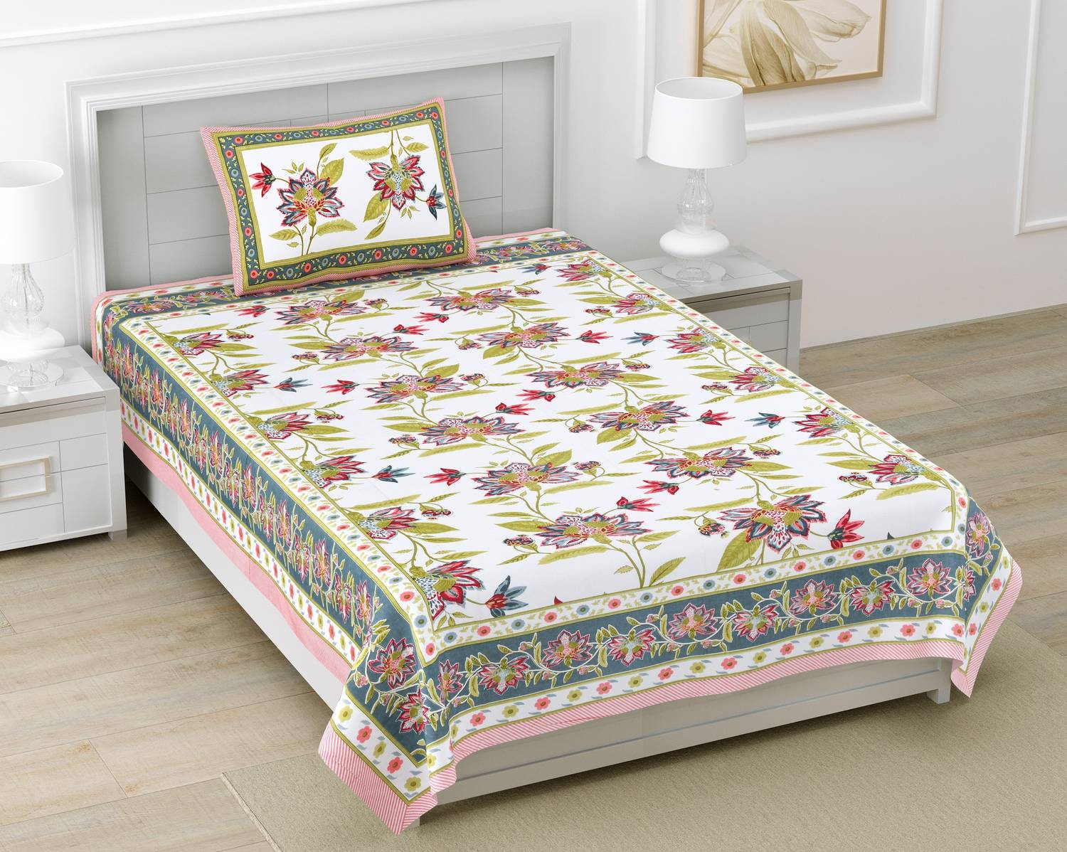 DIGITRENDZZ Cotton Single Flat 280 TC Jaipuri Prints 1 Bedsheet w
