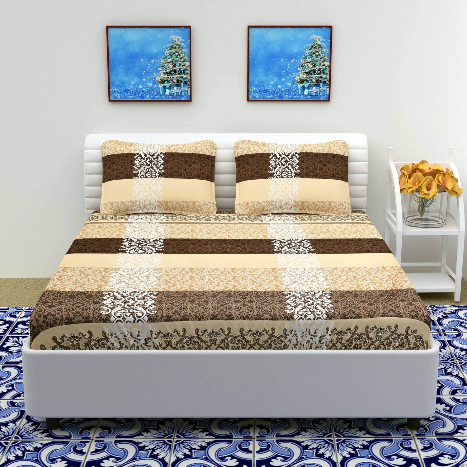 BELVOSTUM Cotton Double Flat 250 TC Printed 1 Bedsheet with 2 Pil