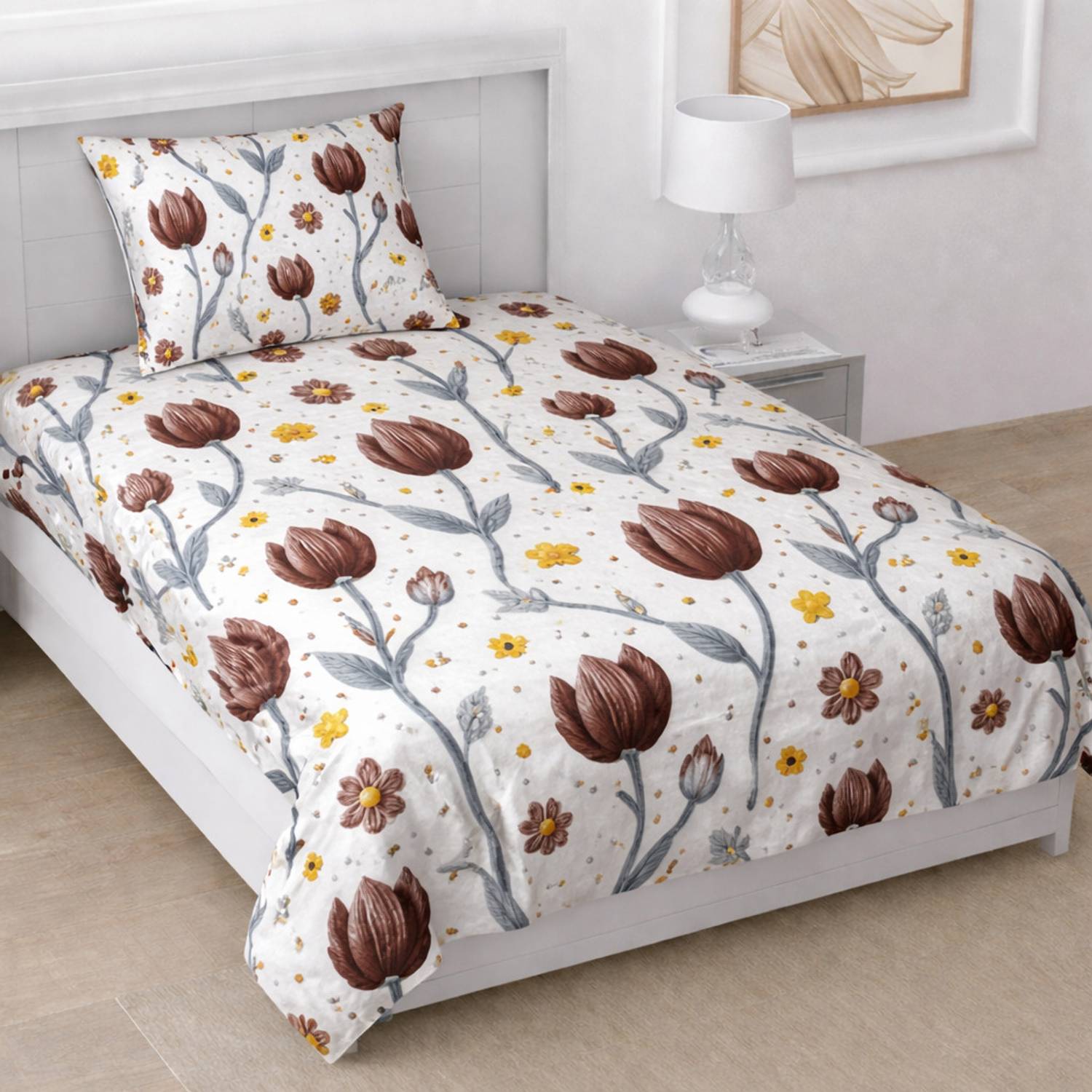 A11 M@LL Cotton Single Flat 300 TC Floral 1 Summer Bedsheet