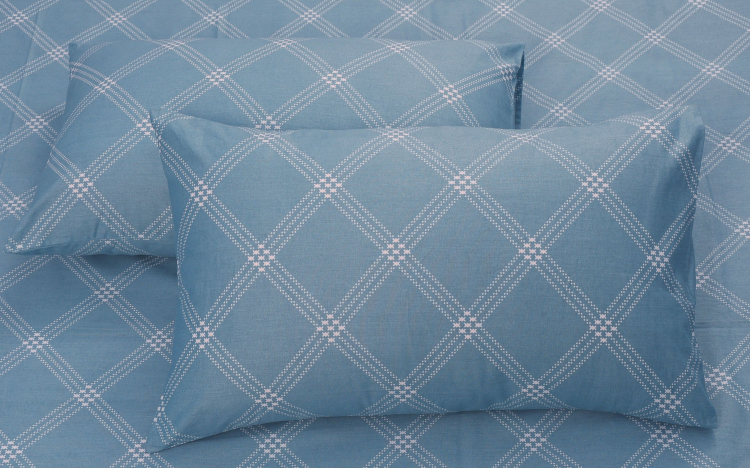 Image of Huesland Cotton Single Flat 210 TC Geometric 1 Bedsheet with 2 Pillow Covers