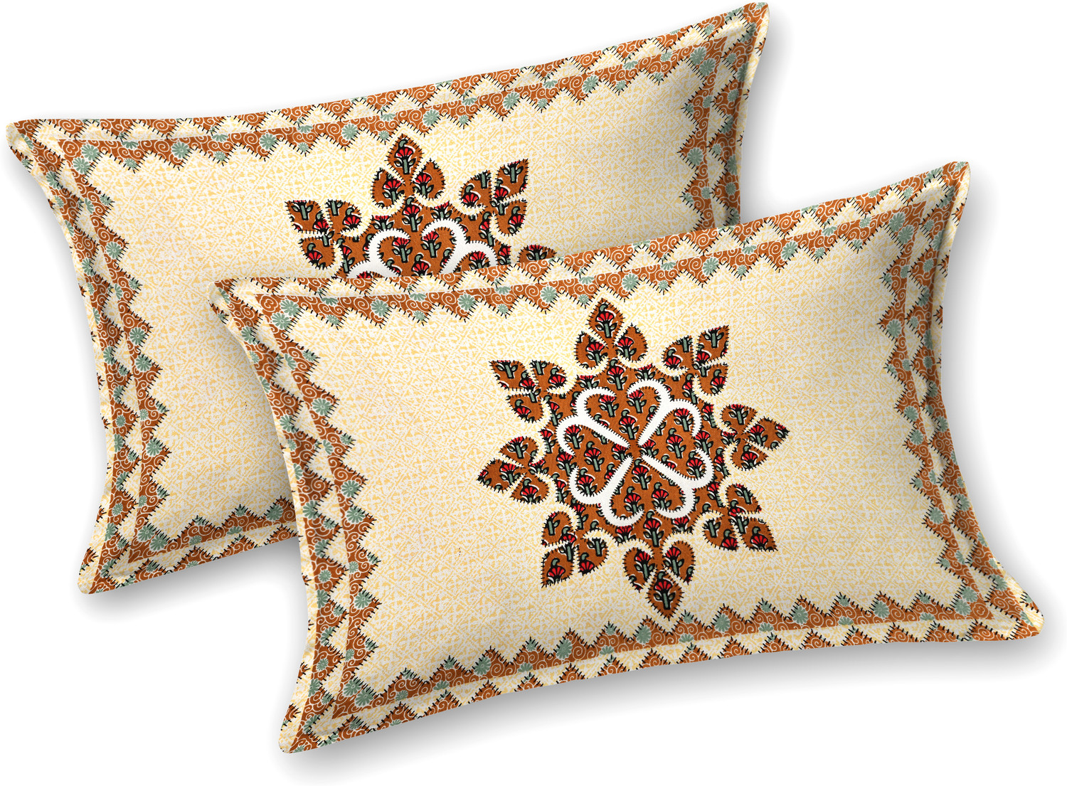 Image of SIZAR Cotton Double, King Flat 240 TC Printed 1 Bedsheet with 2 Pillow Covers