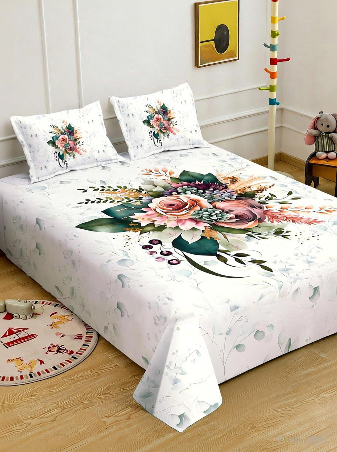 Image of Klotthe Cotton Blend King Fitted (Elastic) 400 TC Floral 1 Bedsheet