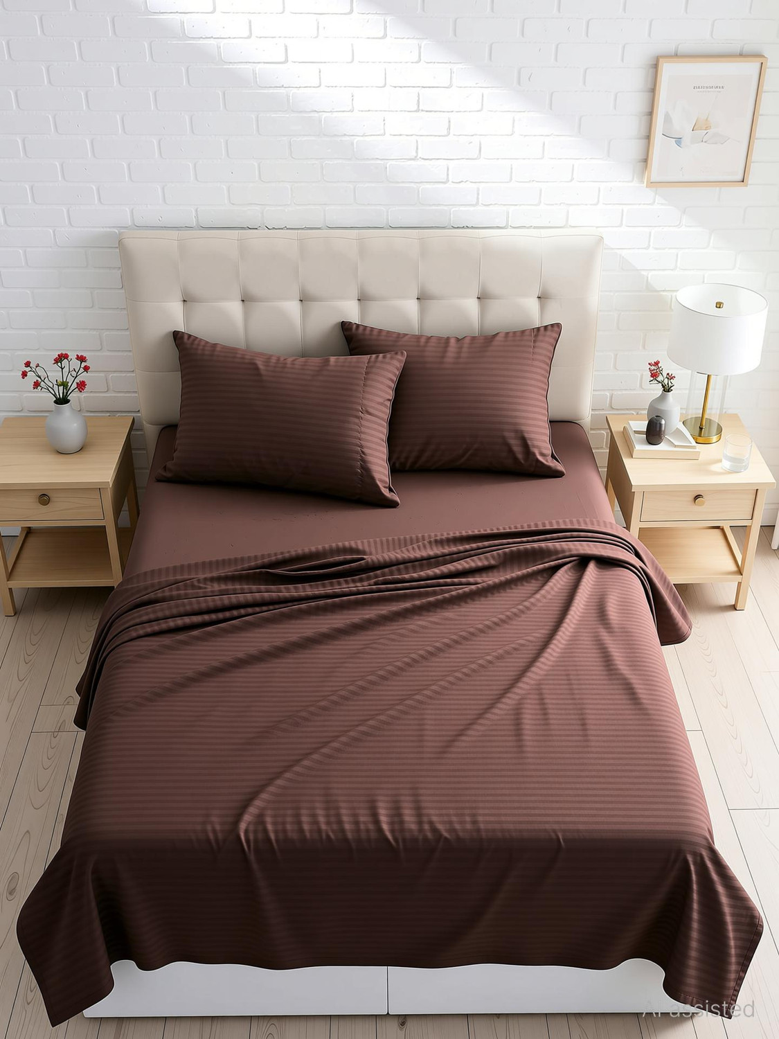 Image of NEWMADHU Cotton Double Flat 250 TC Solid 1 Bedsheet with 2 Pillow Covers