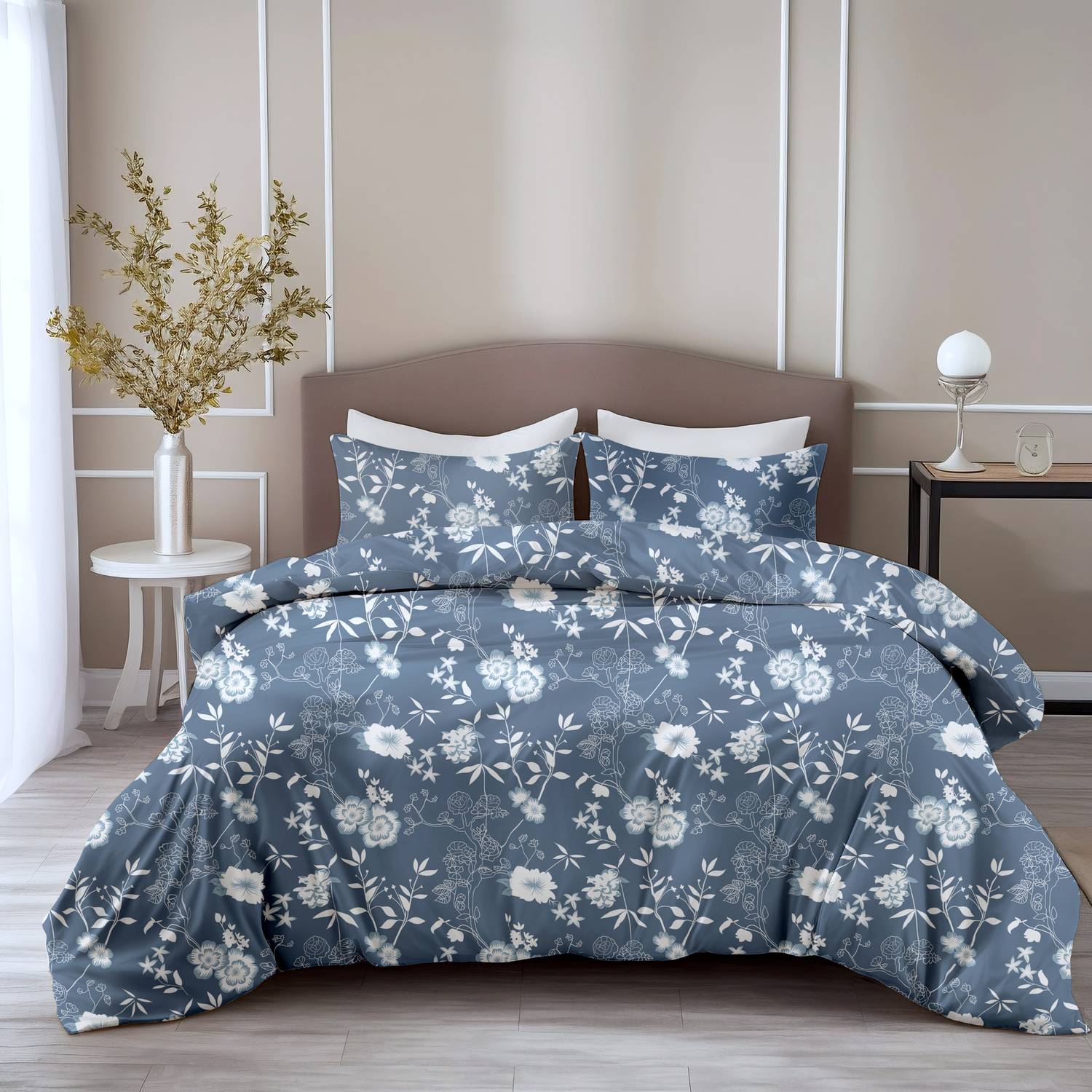LORETO Cotton Double Flat 144 TC Floral 1 Bedsheet with 2 Pillow