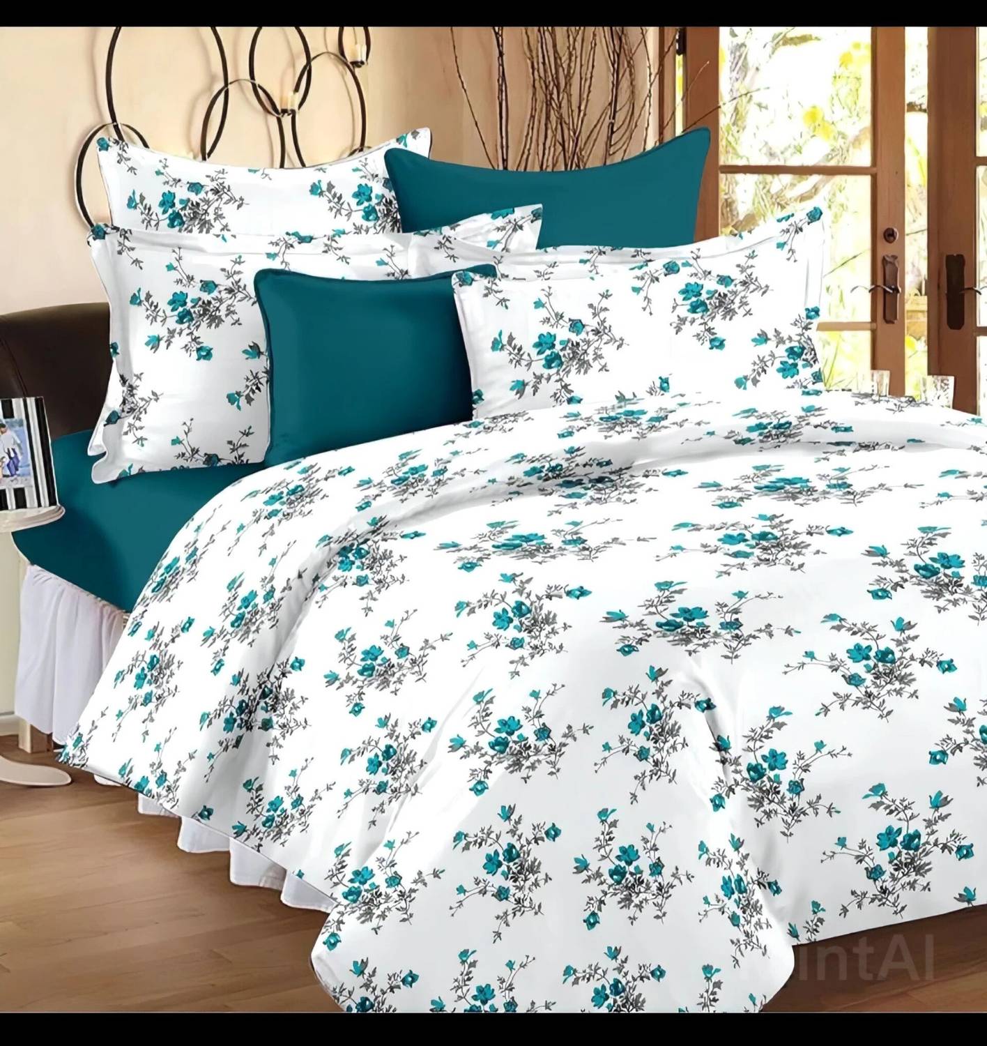 GAARVI HOMES Cotton Double Fitted (Elastic) 300 TC Floral 1 Bedsh