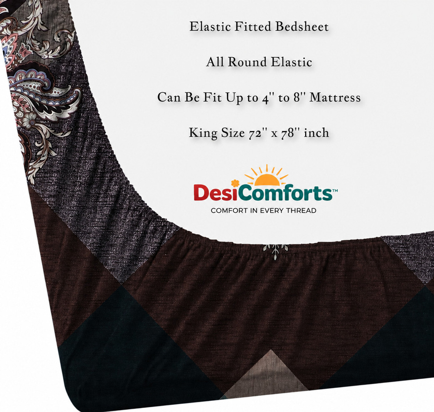 Image of TrueBuy Cotton King Fitted (Elastic) 320 TC Printed 1 Summer Bedsheet with 2 Pillow Covers