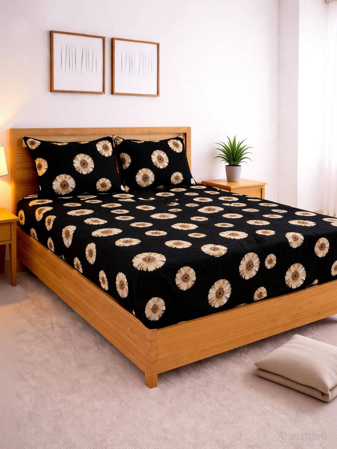 Amrange Microfiber King Fitted (Elastic) 210 TC 3D Printed 1 Bedsheet