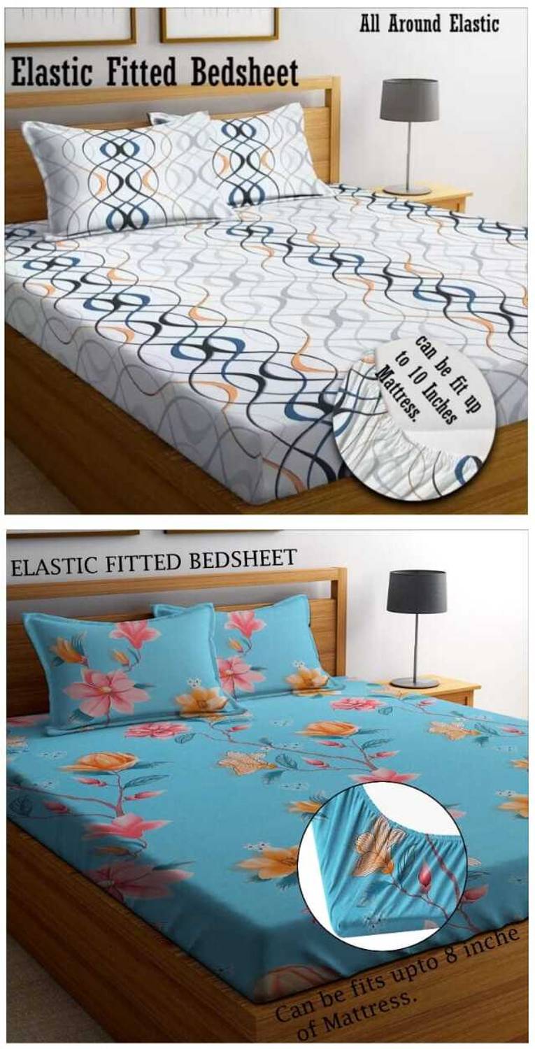 Amrange Cotton King Fitted (Elastic) 210 TC 3D Printed 2 Bedsheets with 4 Pillow Covers