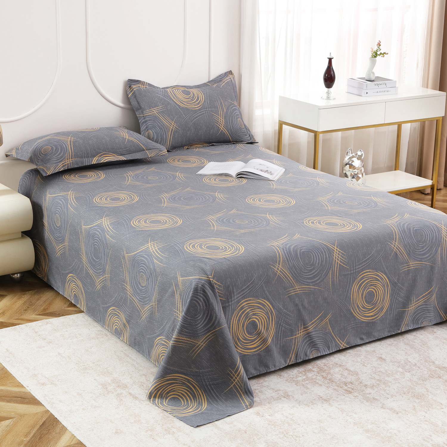 Image of Story@home Cotton Double Flat 160 TC Printed 1 Bedsheet with 2 Pillow Covers