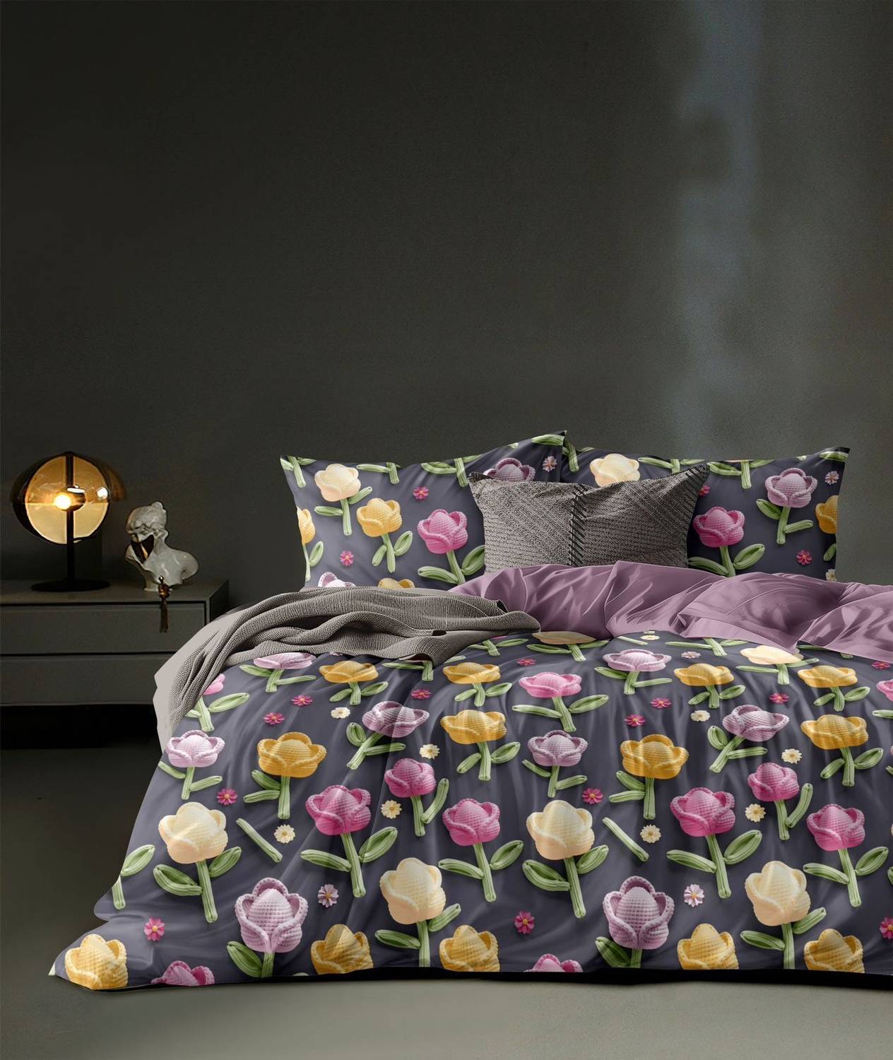 Bedit Cotton King Fitted (Elastic) 320 TC 3D Printed 1 Bedsheet with 2 Pillow Covers