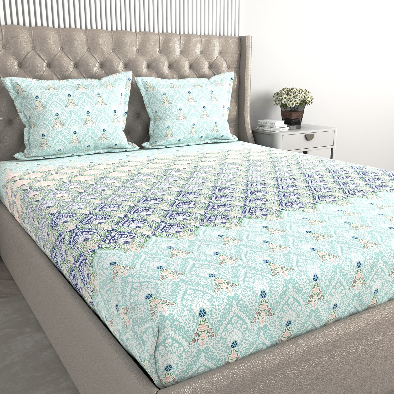 Image of Raymond Home Cotton King Fitted (Elastic) 140 TC Printed 1 Bedsheet