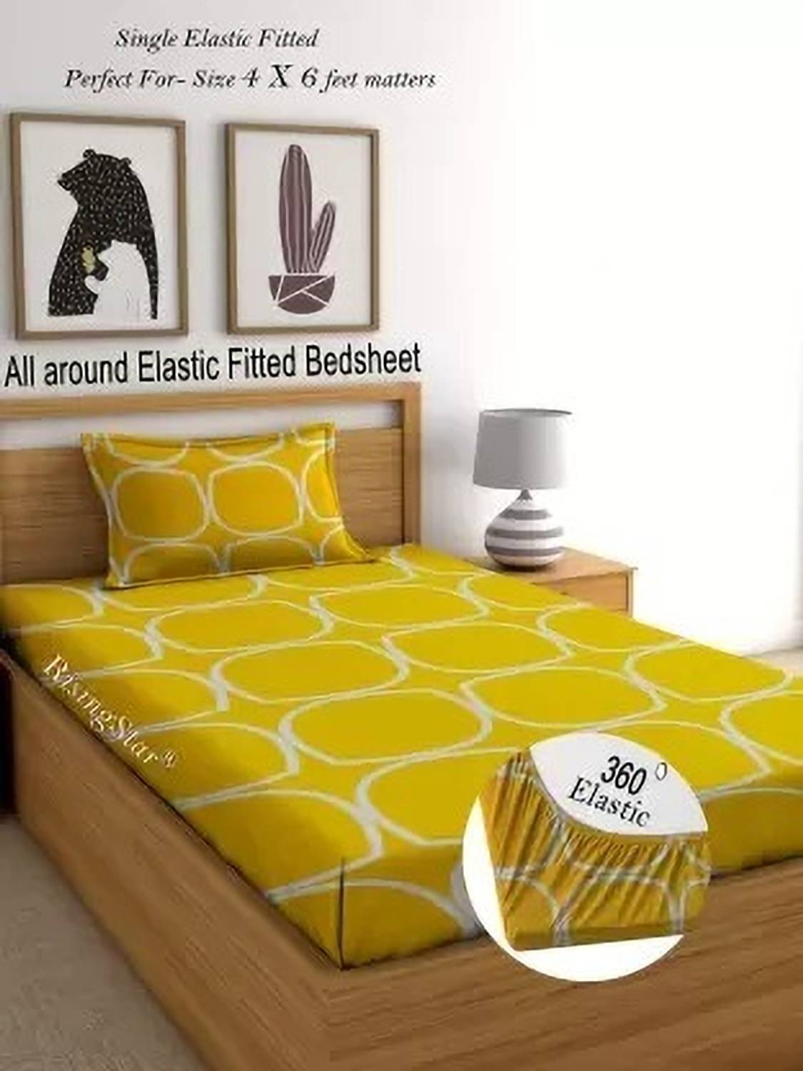 Bedress Cotton Single Fitted (Elastic) 250 TC Geometric 1 Bedsheet with 2 Pillow Covers