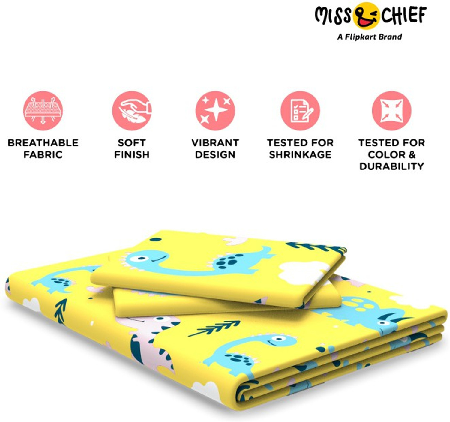 Image of Miss & Chief Polyester Double Flat 132 TC Printed 1 Bedsheet with 2 Pillow Covers