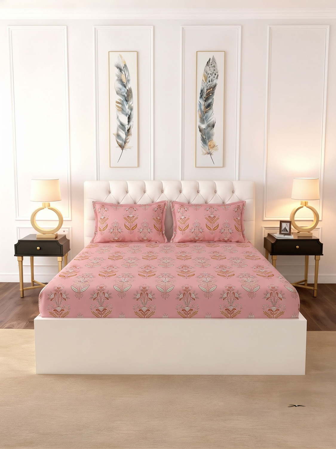 Image of Raymond Home Cotton Super King Flat 200 TC Floral 1 Bedsheet (Pink)