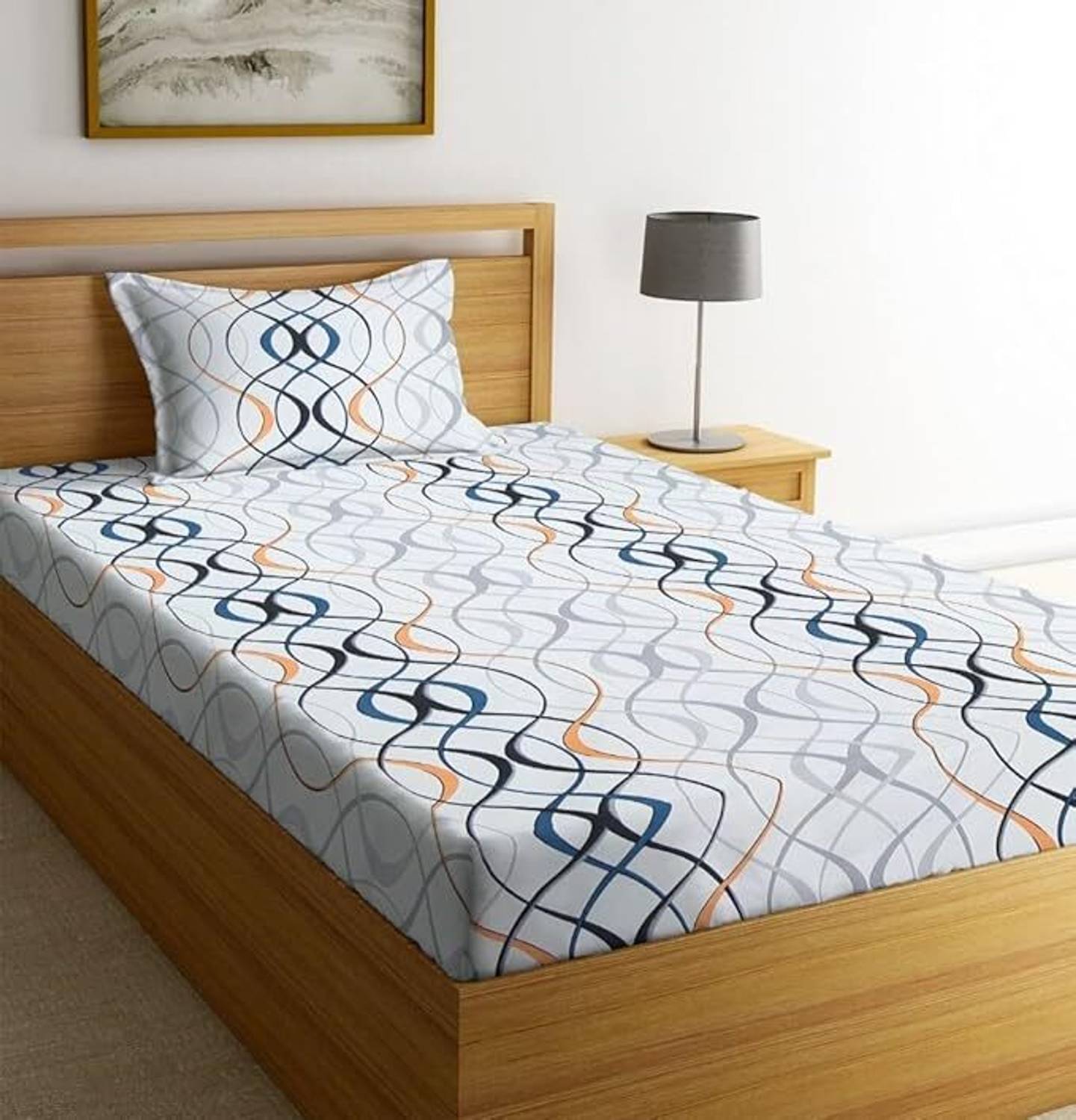 ARDM Cotton Single Flat 210 TC Abstract 1 Bedsheet with 2 Pillow Covers