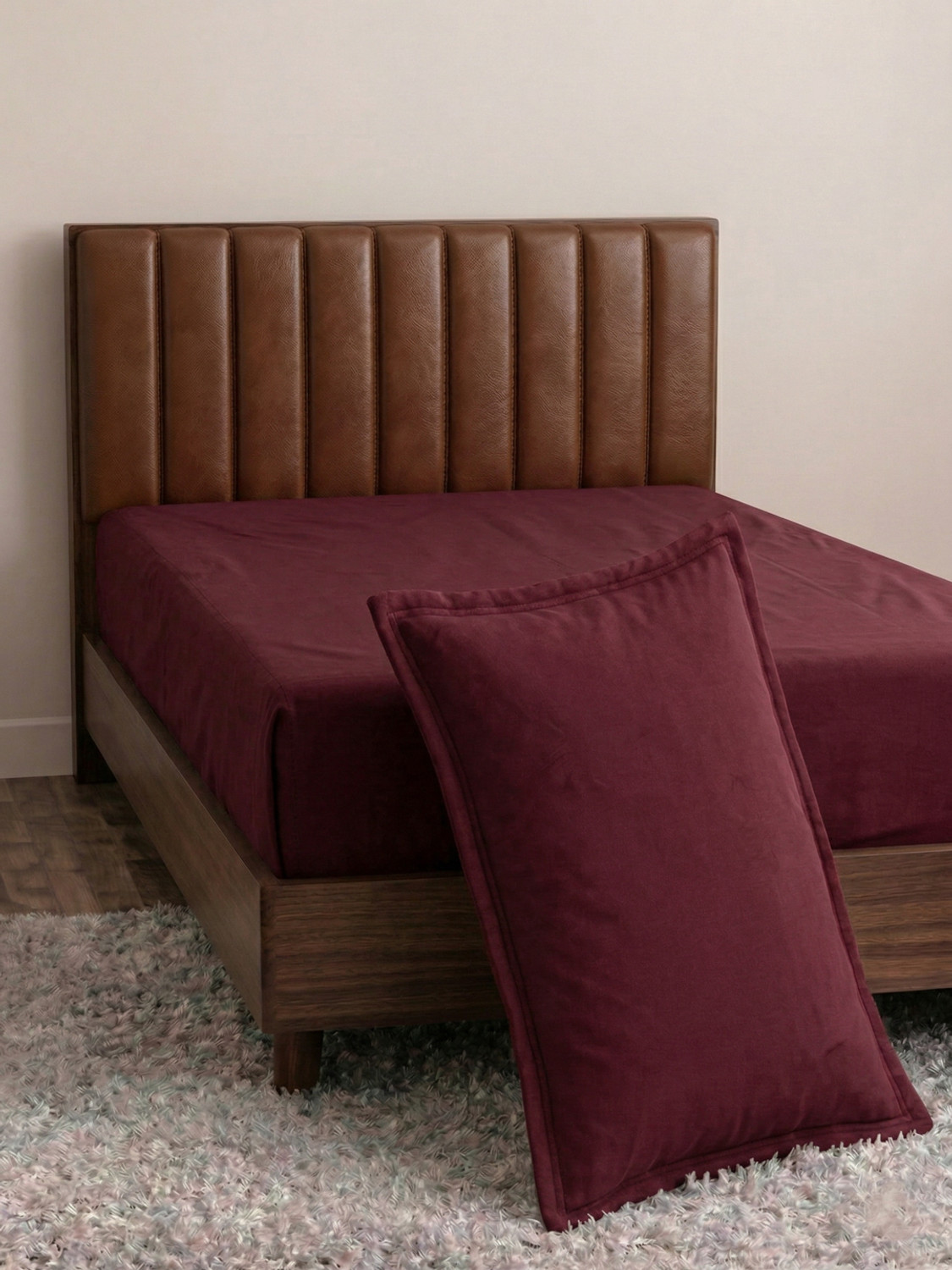 Image of MONTE CARLO Cotton Single Flat 210 TC Solid 1 Summer Bedsheet (Maroon)