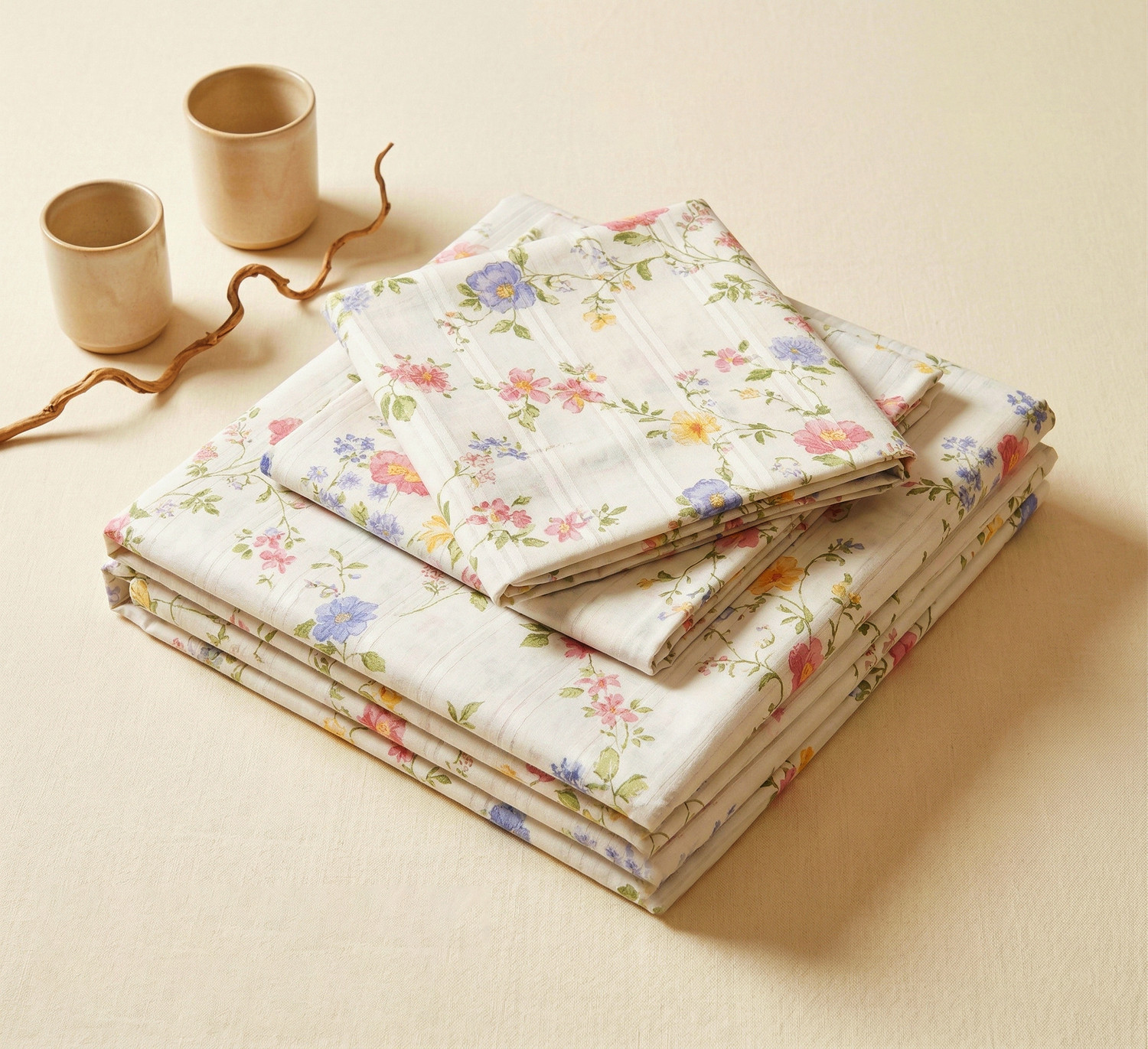 Image of BSB HOME Cotton King Flat 210 TC Floral 1 AC Bedsheet with 2 Pillow Covers