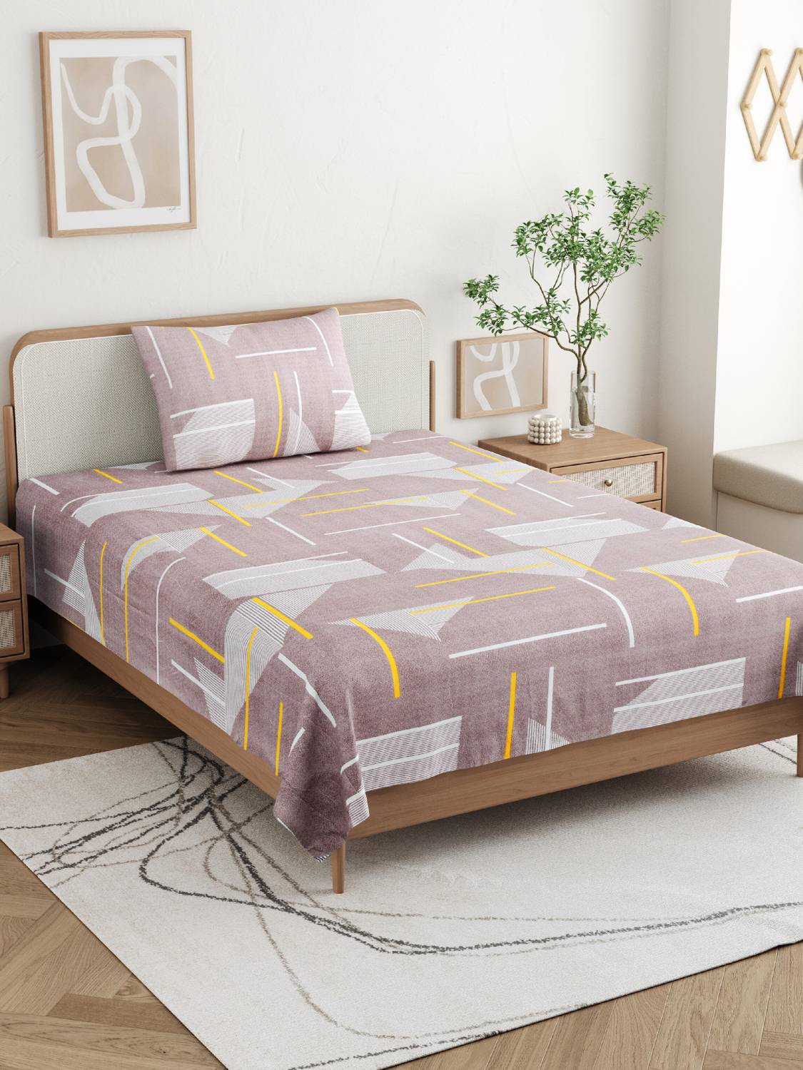VERAWEVE Cotton Single Flat 300 TC Printed 1 Bedsheet (Multicolor