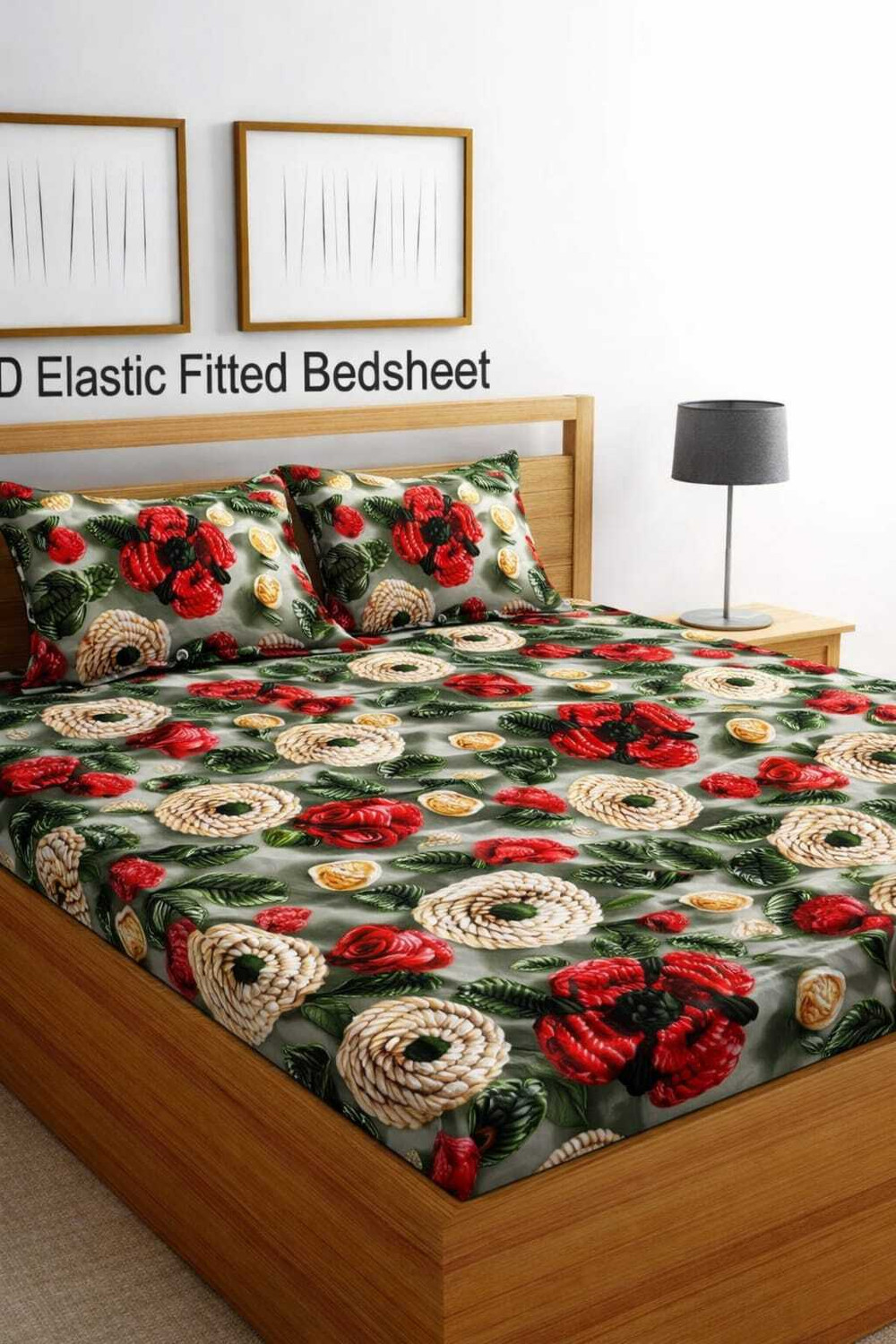Image of TrueBuy Microfiber King, Double Fitted (Elastic) 260 TC Printed 1 Summer Bedsheet with 2 Pillow Covers