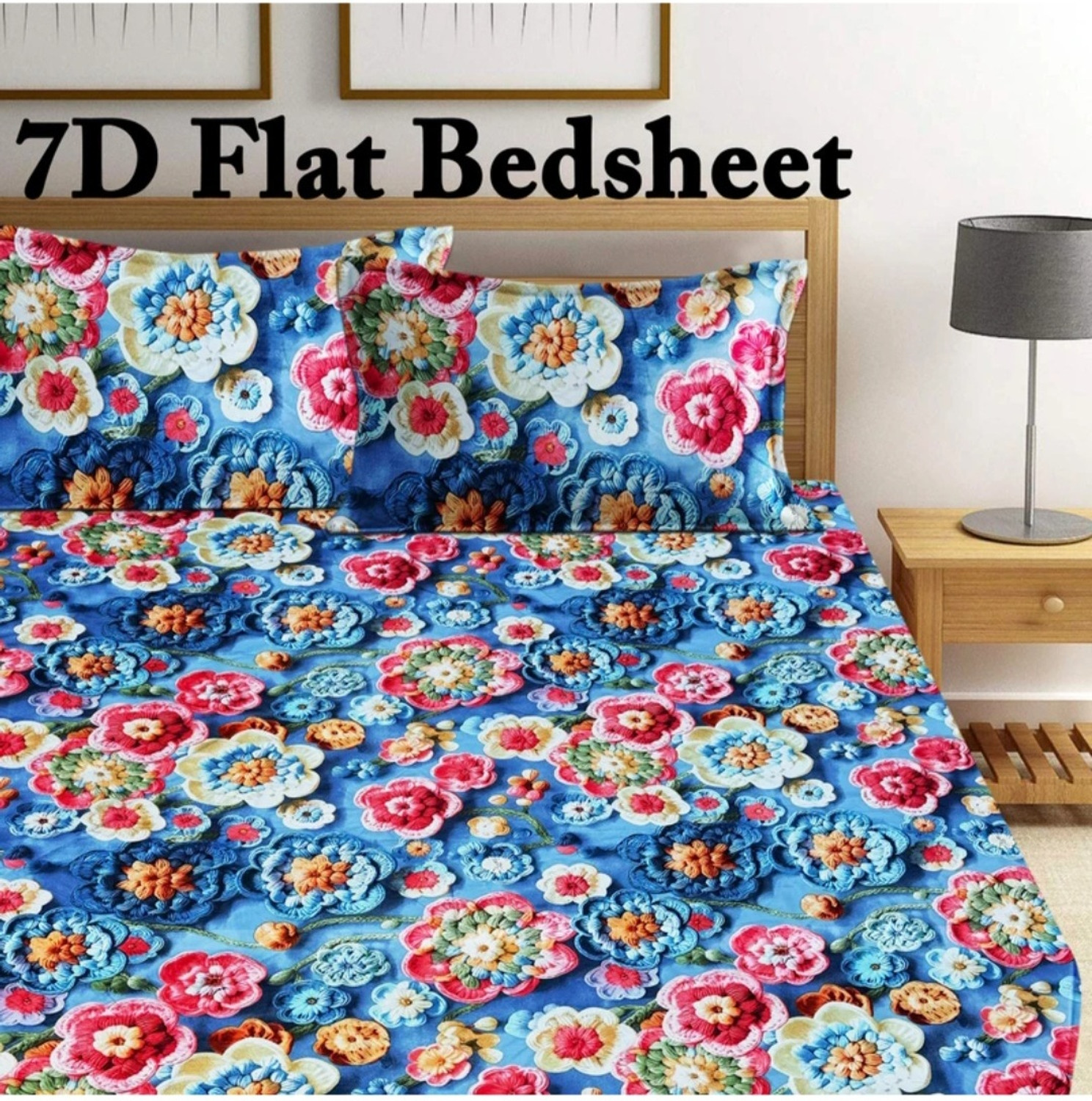 Image of Home Garage Cotton King Flat 300 TC Floral 1 Bedsheet with 2 Pillow Covers