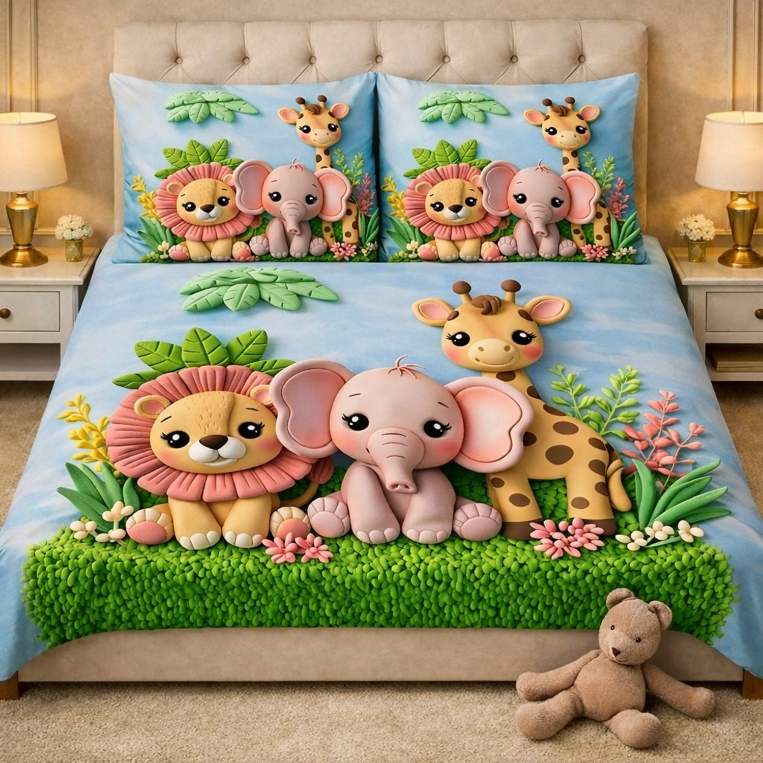 Image of VYNTRA ENTERPRISES Cotton Double Flat 450 TC Printed 1 Summer Bedsheet with 2 Pillow Covers (7d Digital Jungle)