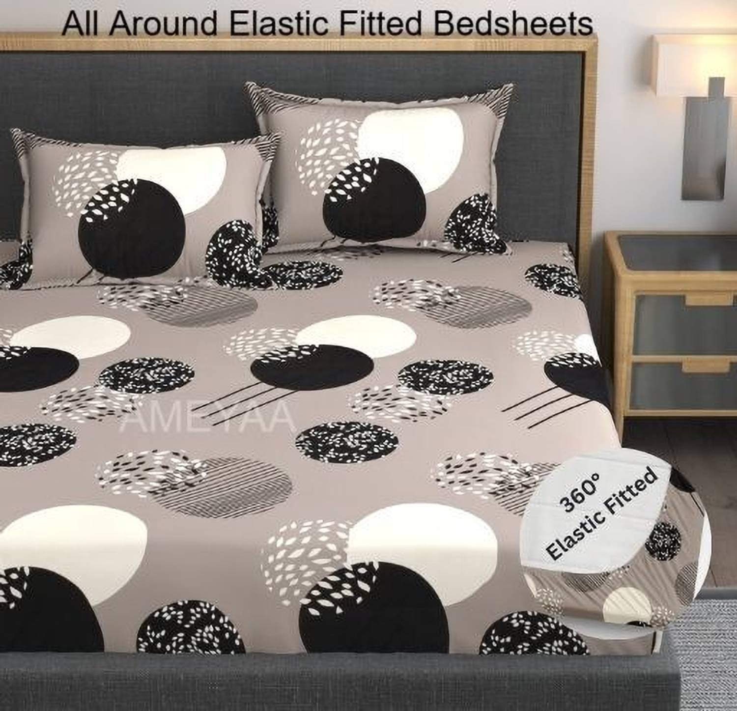 Ethe Home Cotton Double Fitted (Elastic) 320 TC Printed 1 Bedshee
