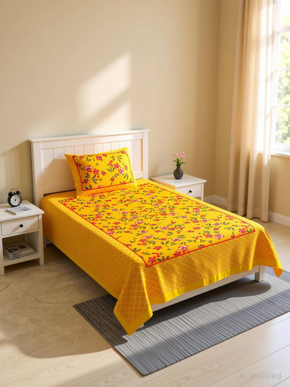 AARAMYA Cotton Single Flat 240 TC Floral 1 Bedsheet
