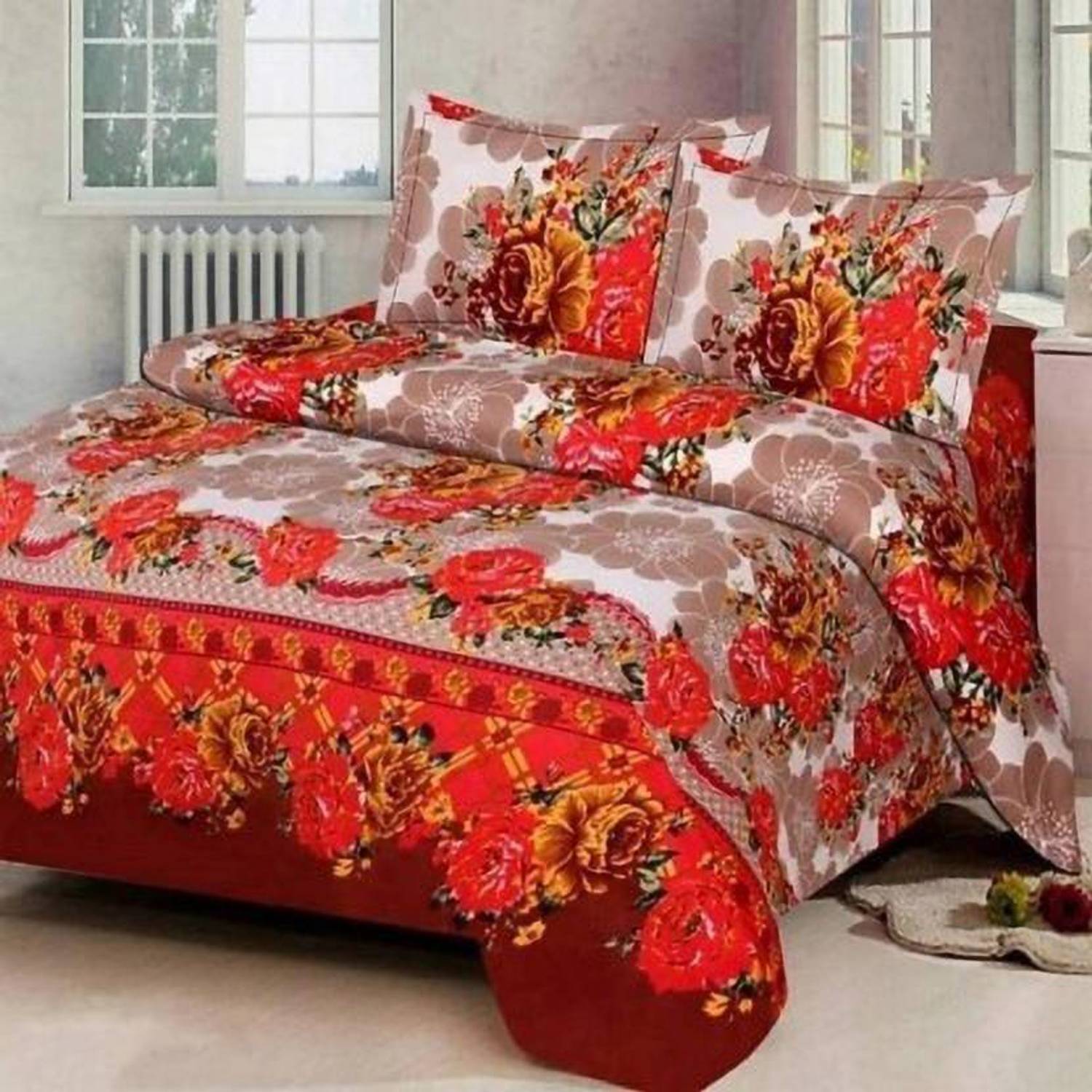 Aarvi Fab Microfiber Double Flat 130 TC 3D Printed 1 Bedsheet wit