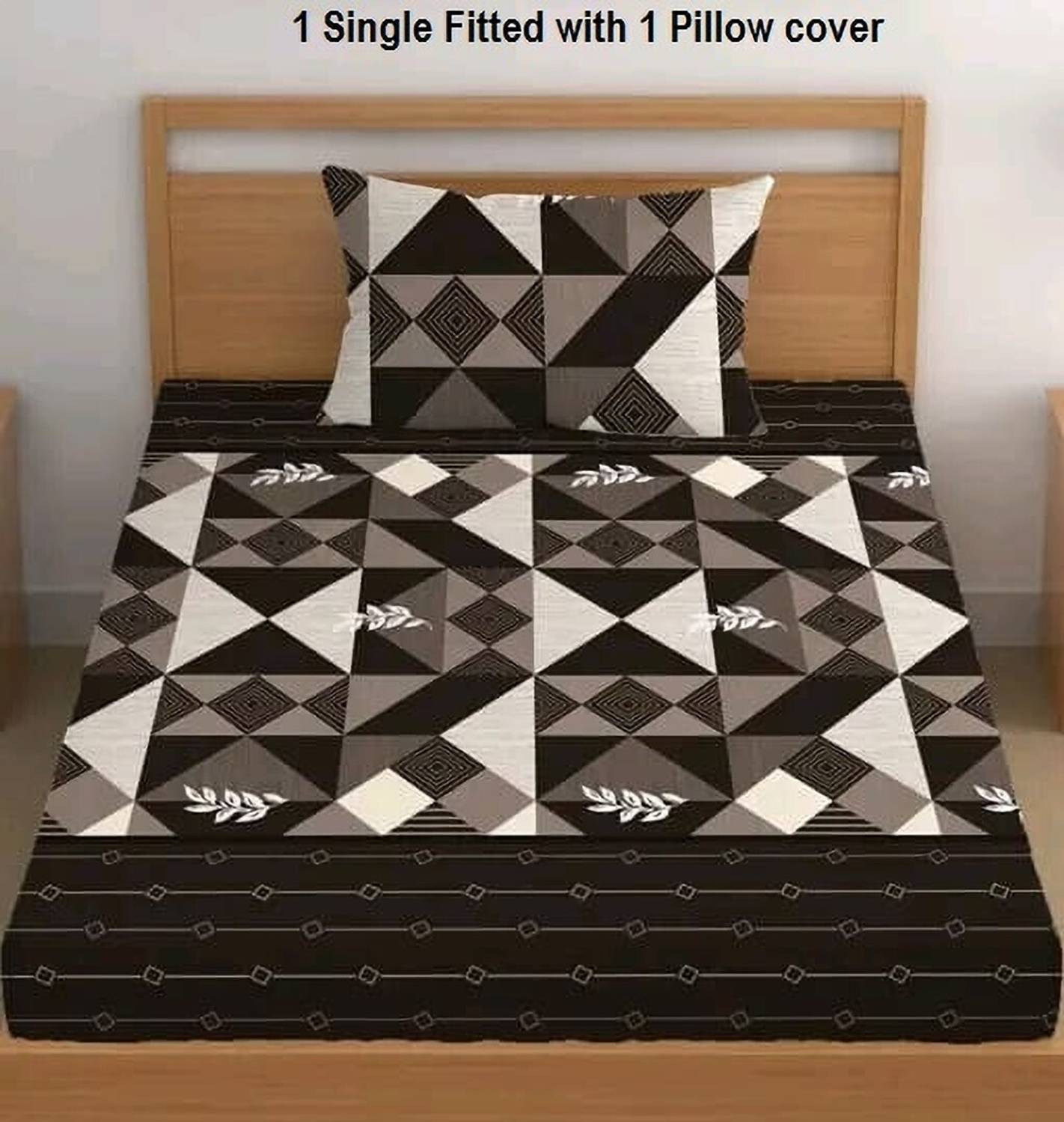 Decent Home Cotton Single Fitted 240 TC Geometric Bedsheet - Image 5