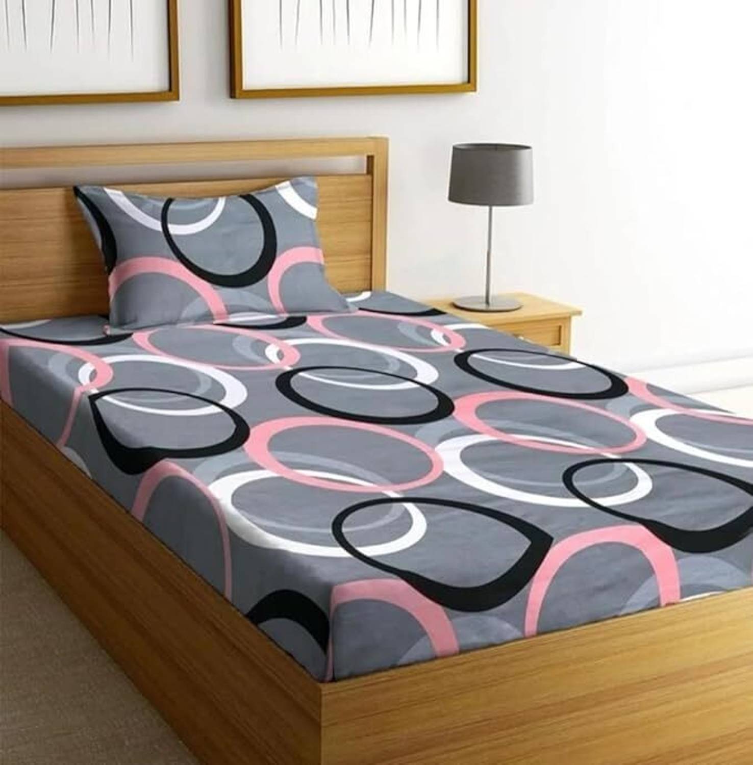 ARDM Microfiber Single Flat 144 TC Abstract 1 Bedsheet with 2 Pillow Covers