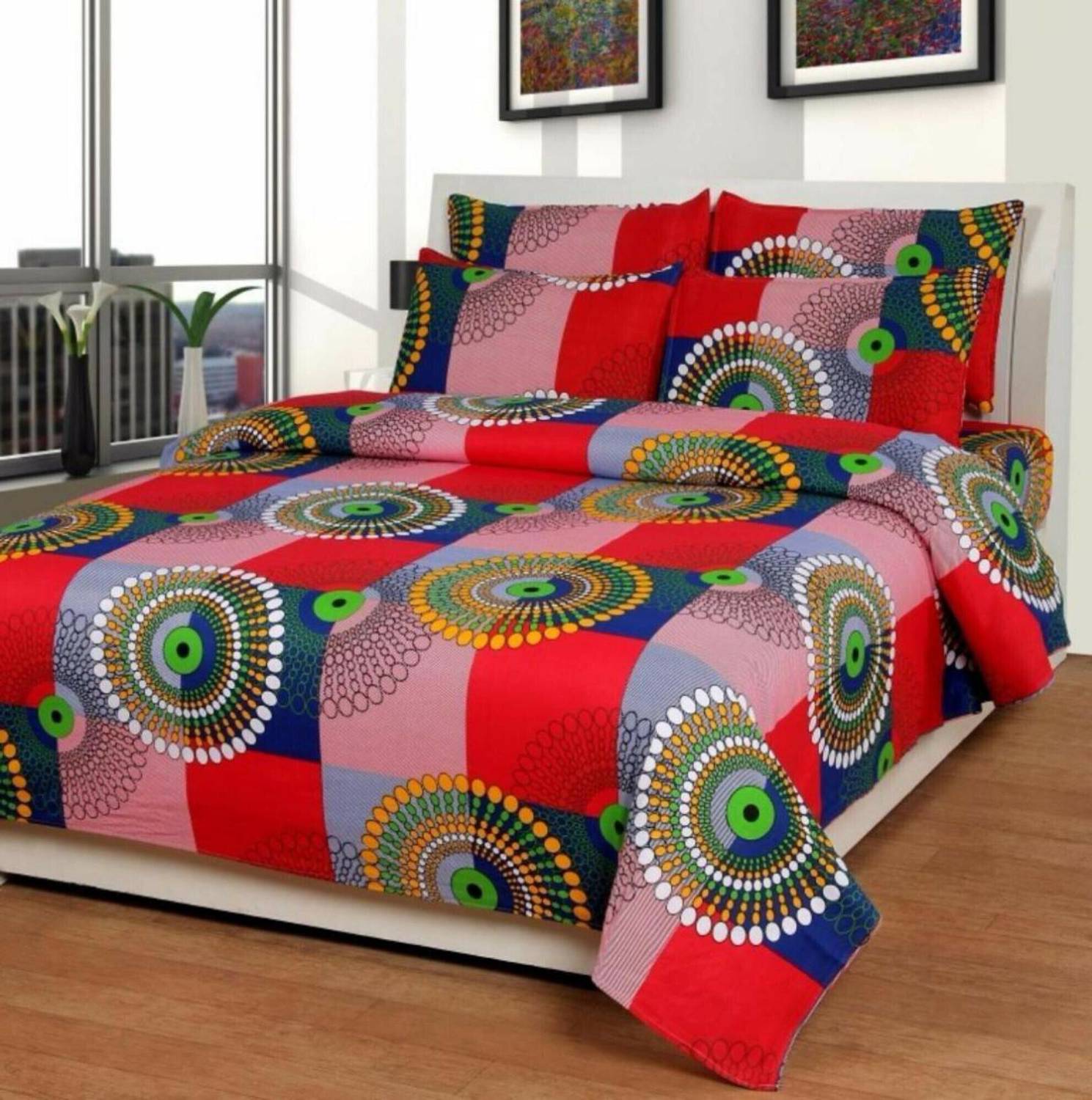 akr CREATION Cotton Double Flat 160 TC Printed 1 Bedsheet with 2 Pillow Covers