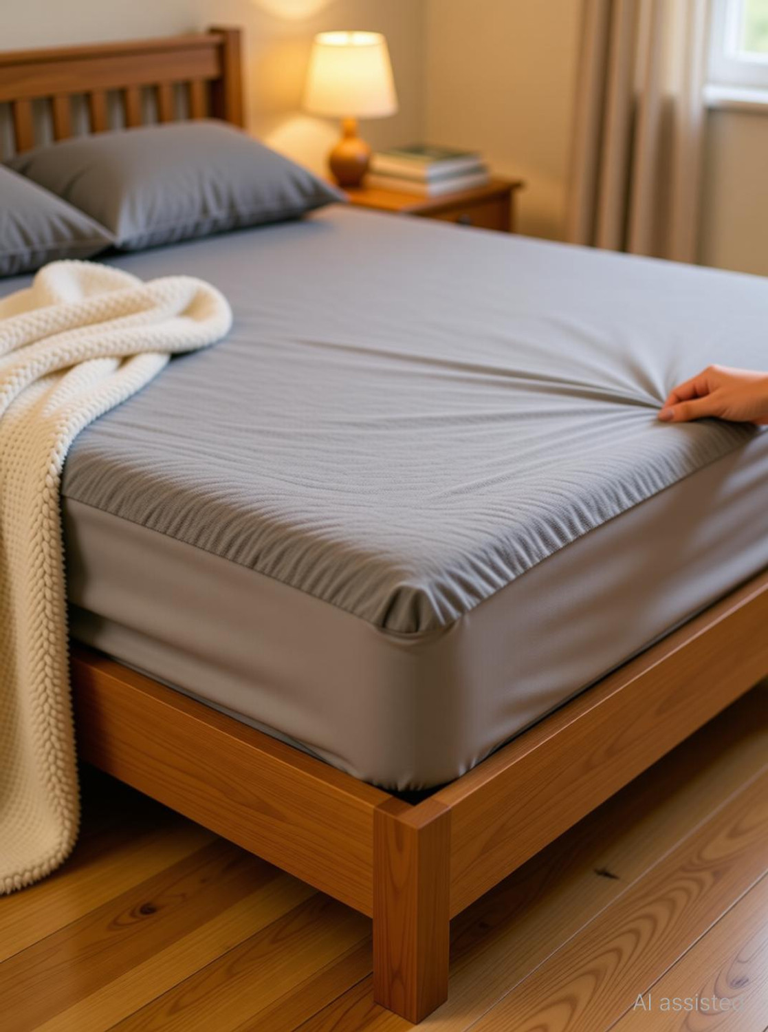 Image of Blufurn Cotton Double Fitted (Elastic) 200 TC Solid 1 AC Bedsheet