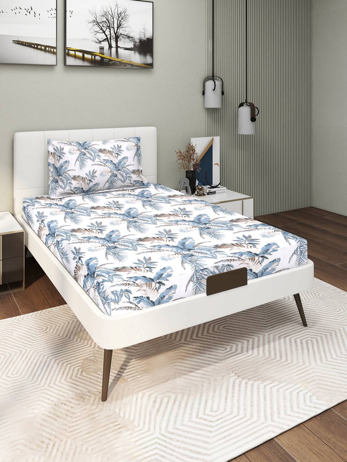 CARLTON LONDON Microfiber Single Flat 140 TC Printed 1 Bedsheet with 2 Pillow Covers